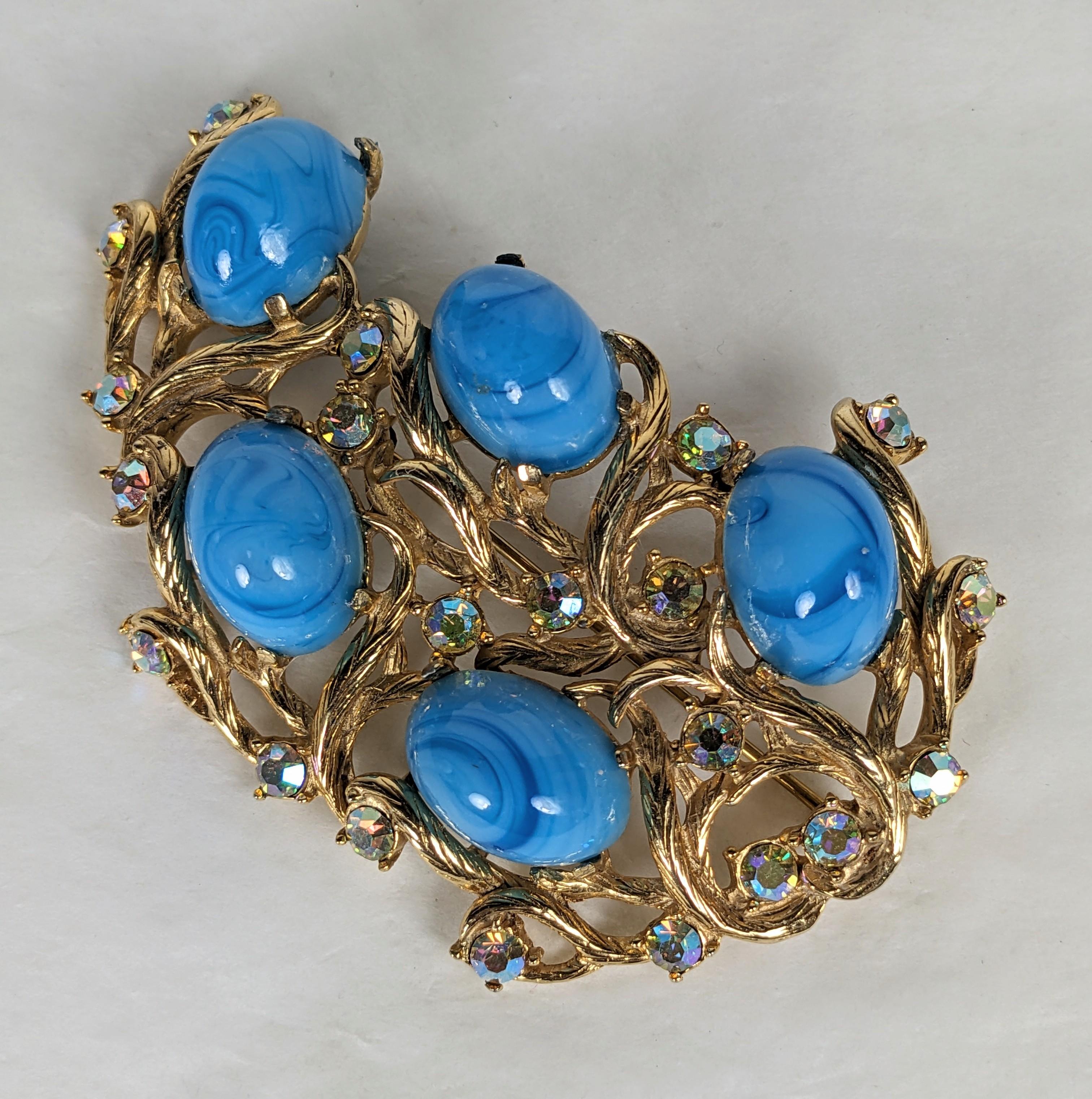 Elsa Schiaparelli Turquoise Cabochon Vine Brooch In Excellent Condition For Sale In New York, NY