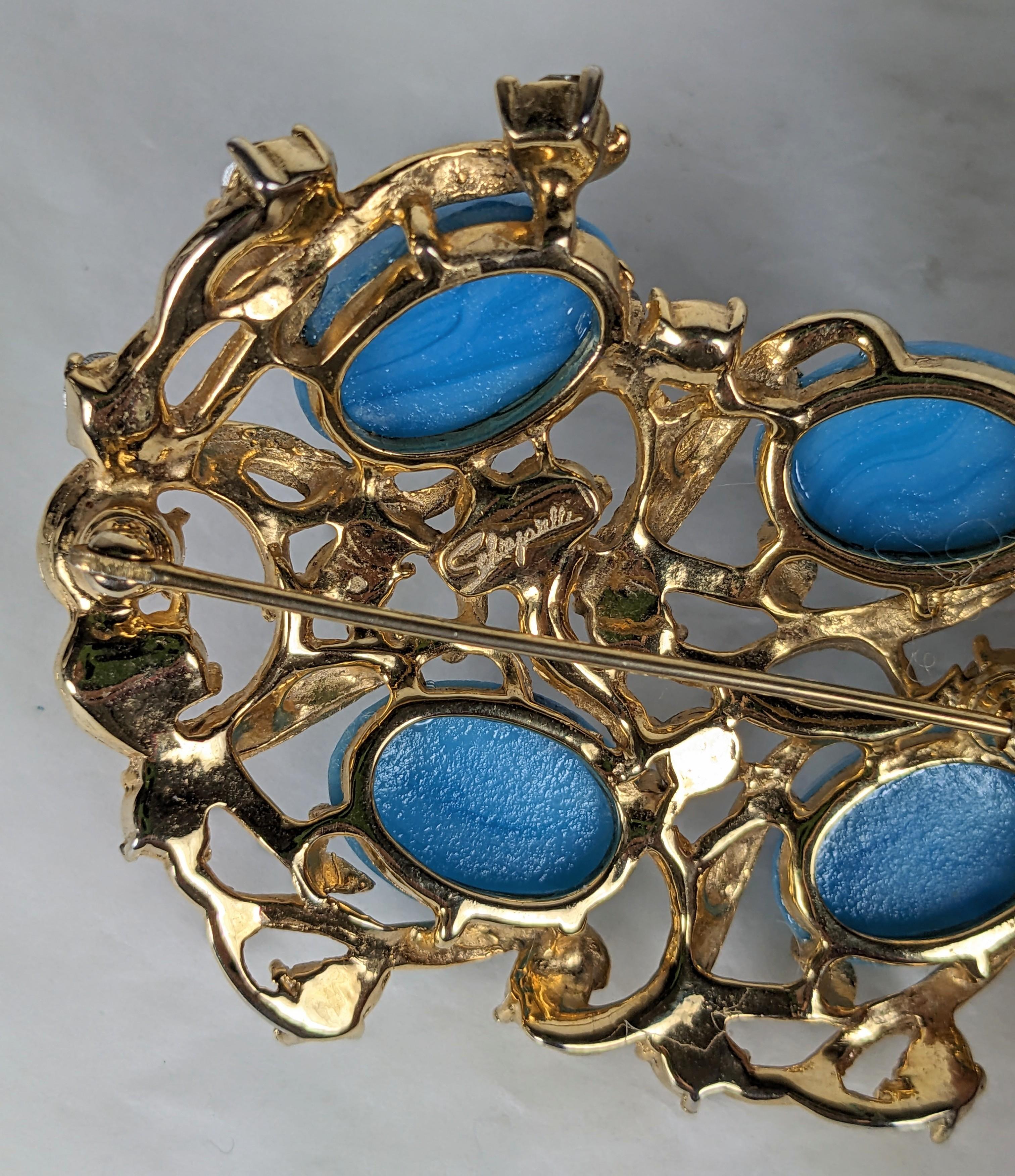 Baroque Revival Elsa Schiaparelli Turquoise Cabochon Vine Brooch For Sale