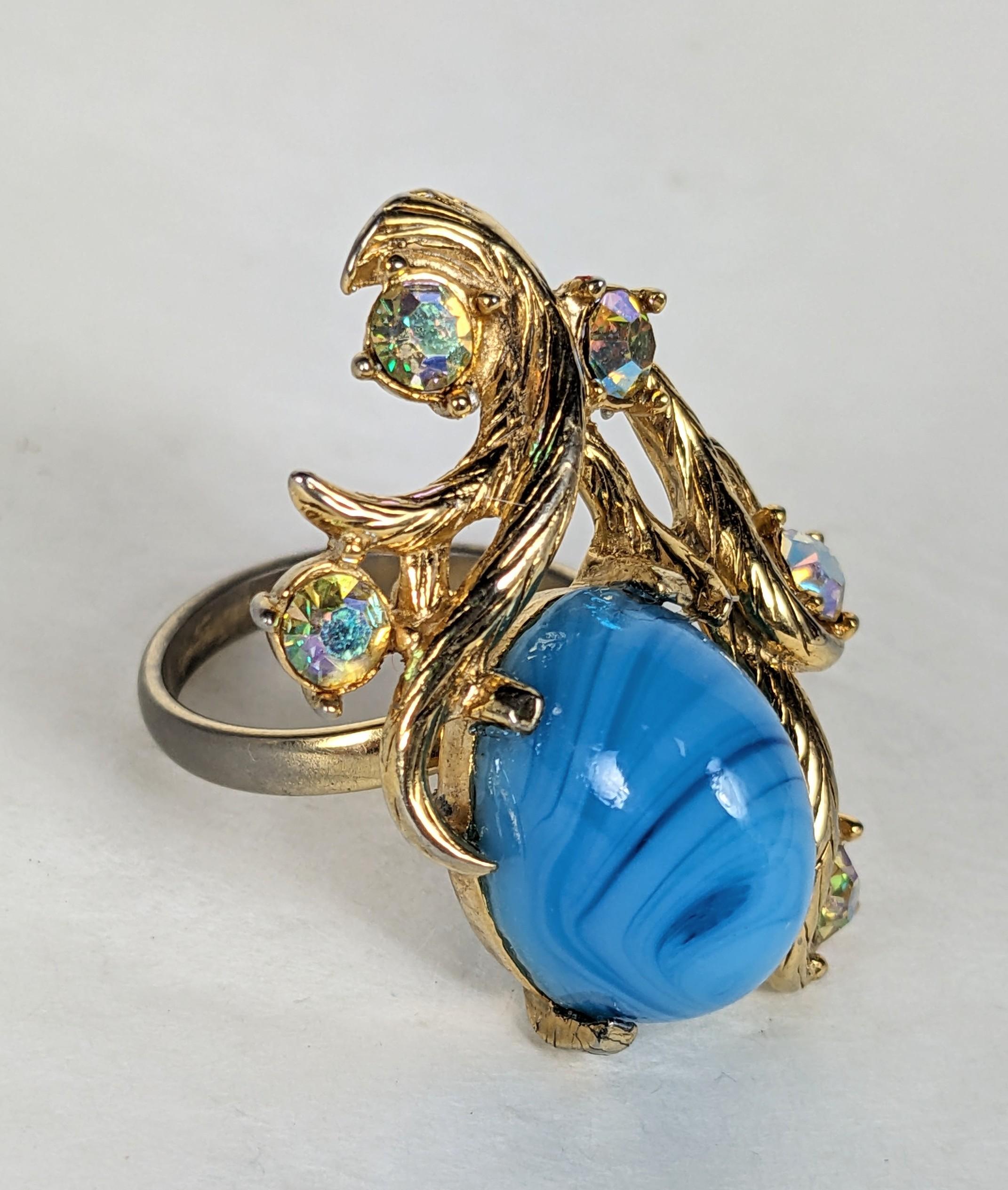 Baroque Revival Elsa Schiaparelli Turquoise Cocktail Ring For Sale