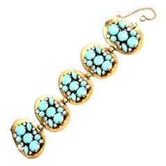 Elsa Schiaparelli Vintage Faux Turquoise and Rhinestone Cluster Bracelet