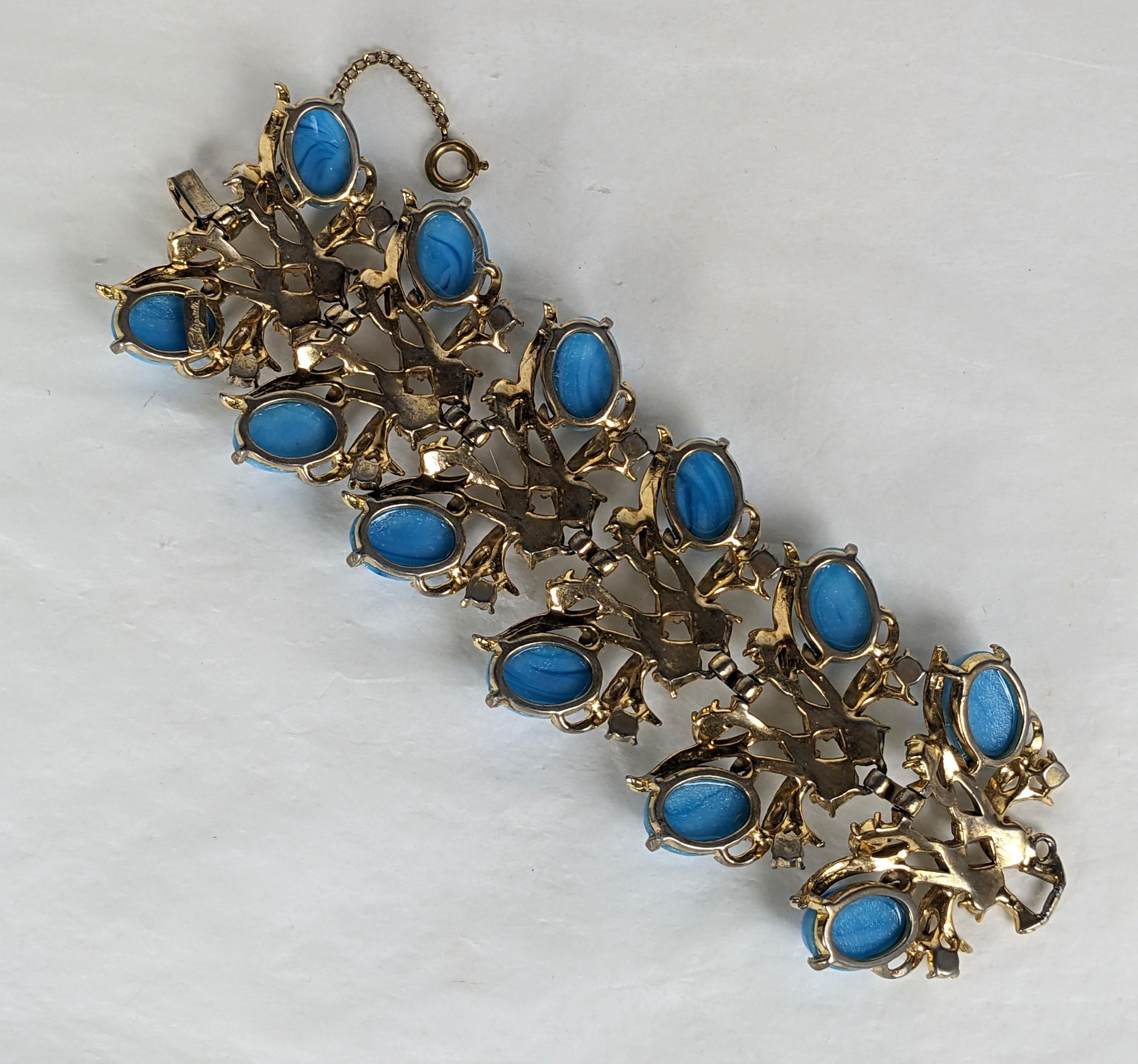 Baroque Revival Elsa Schiaparelli Wide Turquoise Cabochon Bracelet For Sale