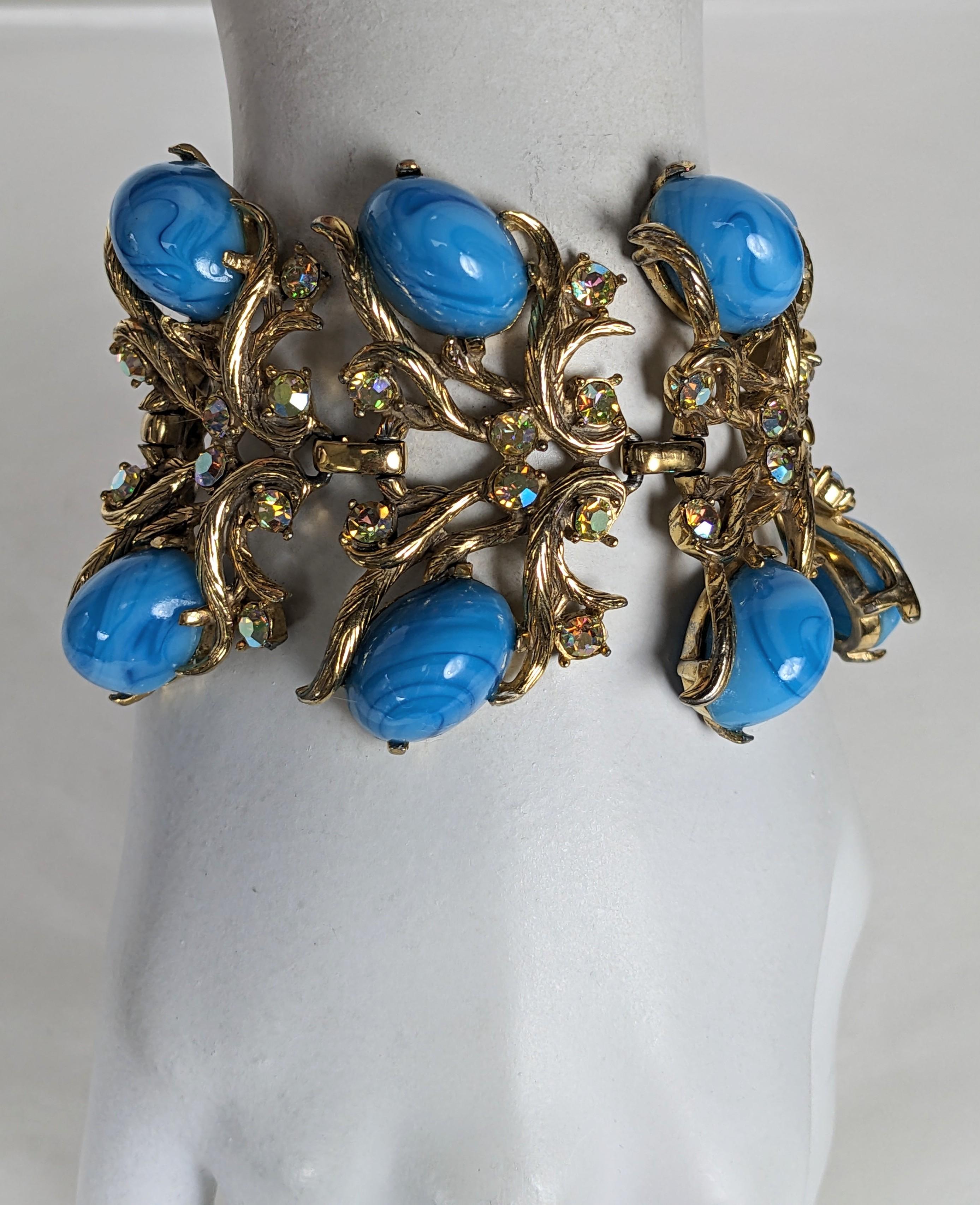 Women's Elsa Schiaparelli Wide Turquoise Cabochon Bracelet For Sale