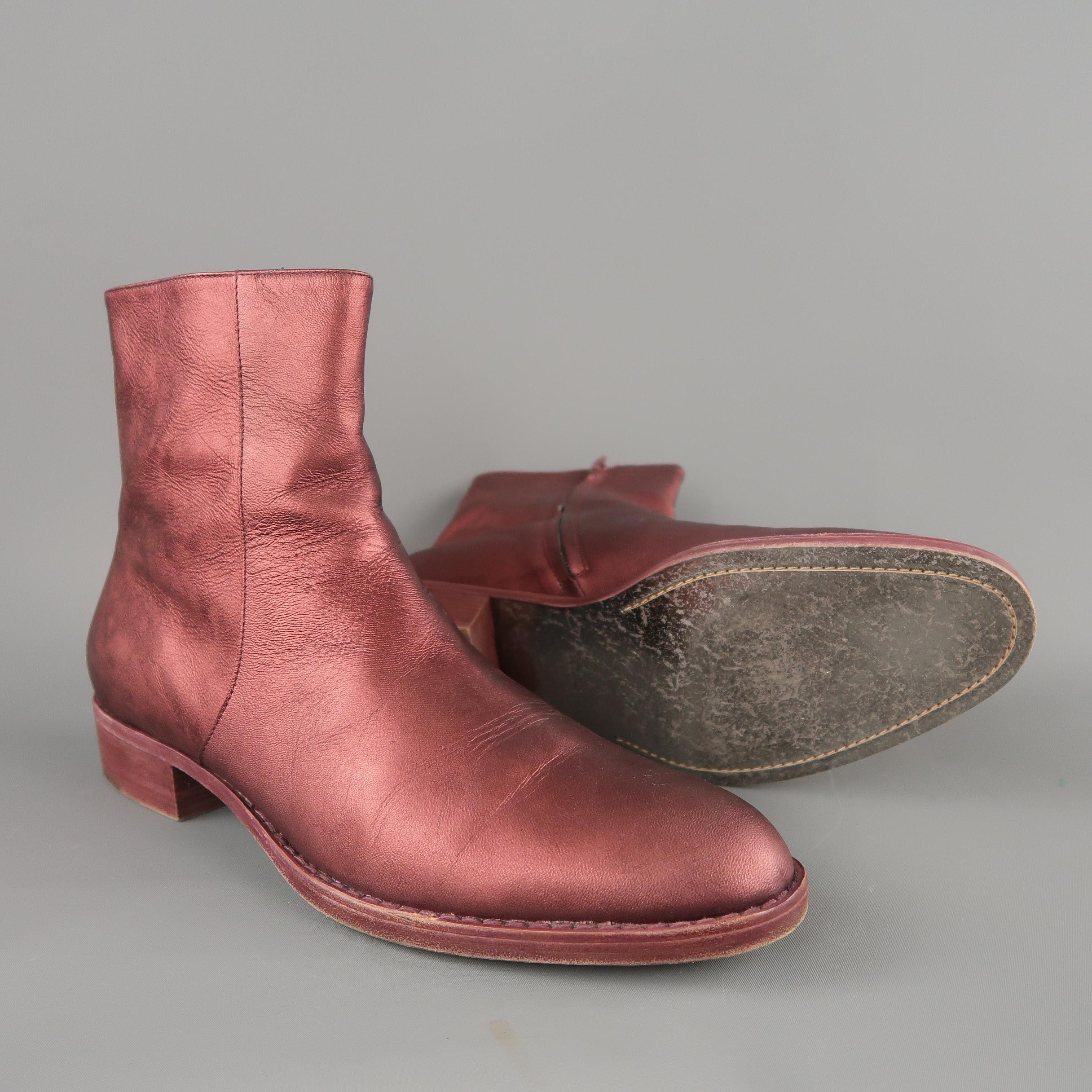 Pink ELSA Size 10.5 Burgundy Metallic Leather Ankle Boots