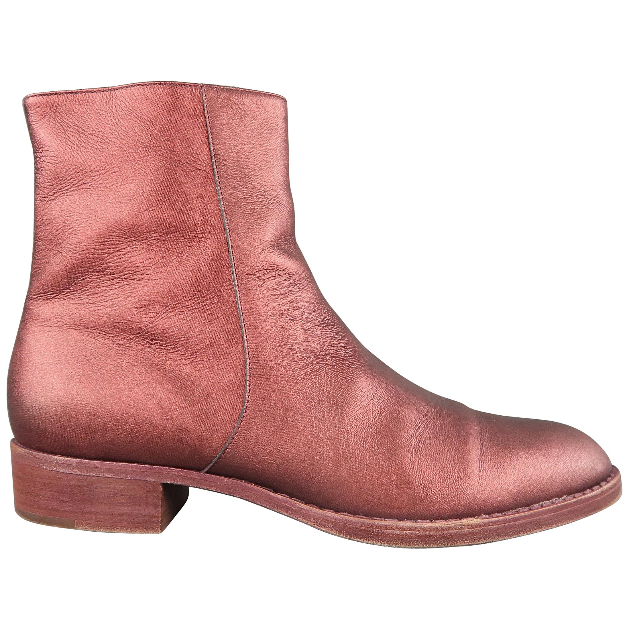 ELSA Size 10.5 Burgundy Metallic Leather Ankle Boots