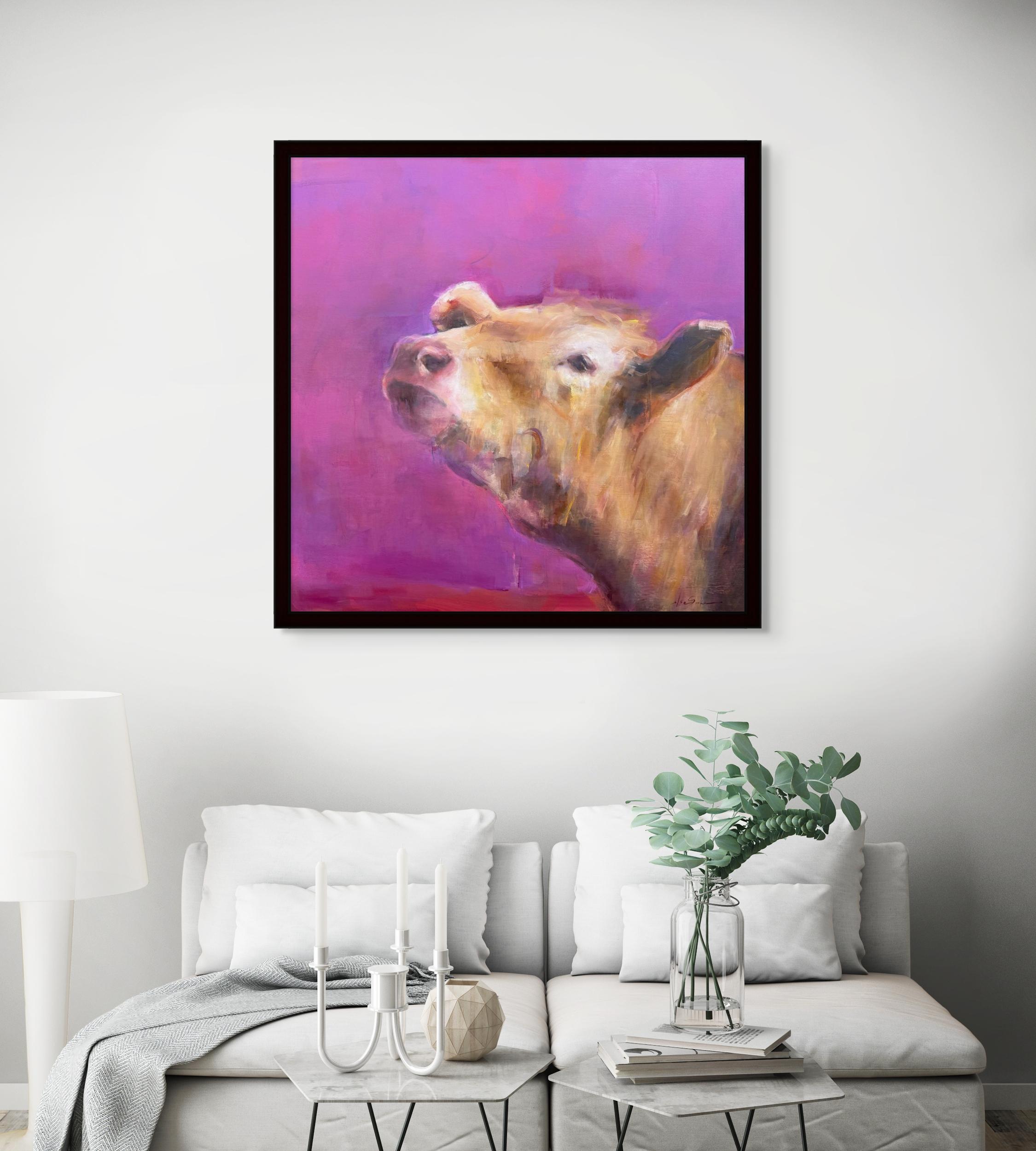 Peppercorn 111 (2024) Expressionist Animal Portrait, Original Oil Painting - Pink Animal Painting by Elsa Sroka