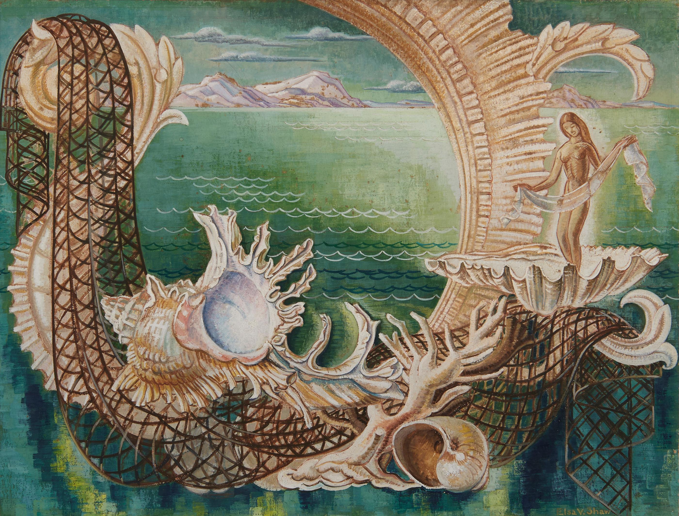 Vénus baroque Fantaisie de paysage marin, Femme artiste de l'école de Cleveland - Painting de Elsa Vick Shaw