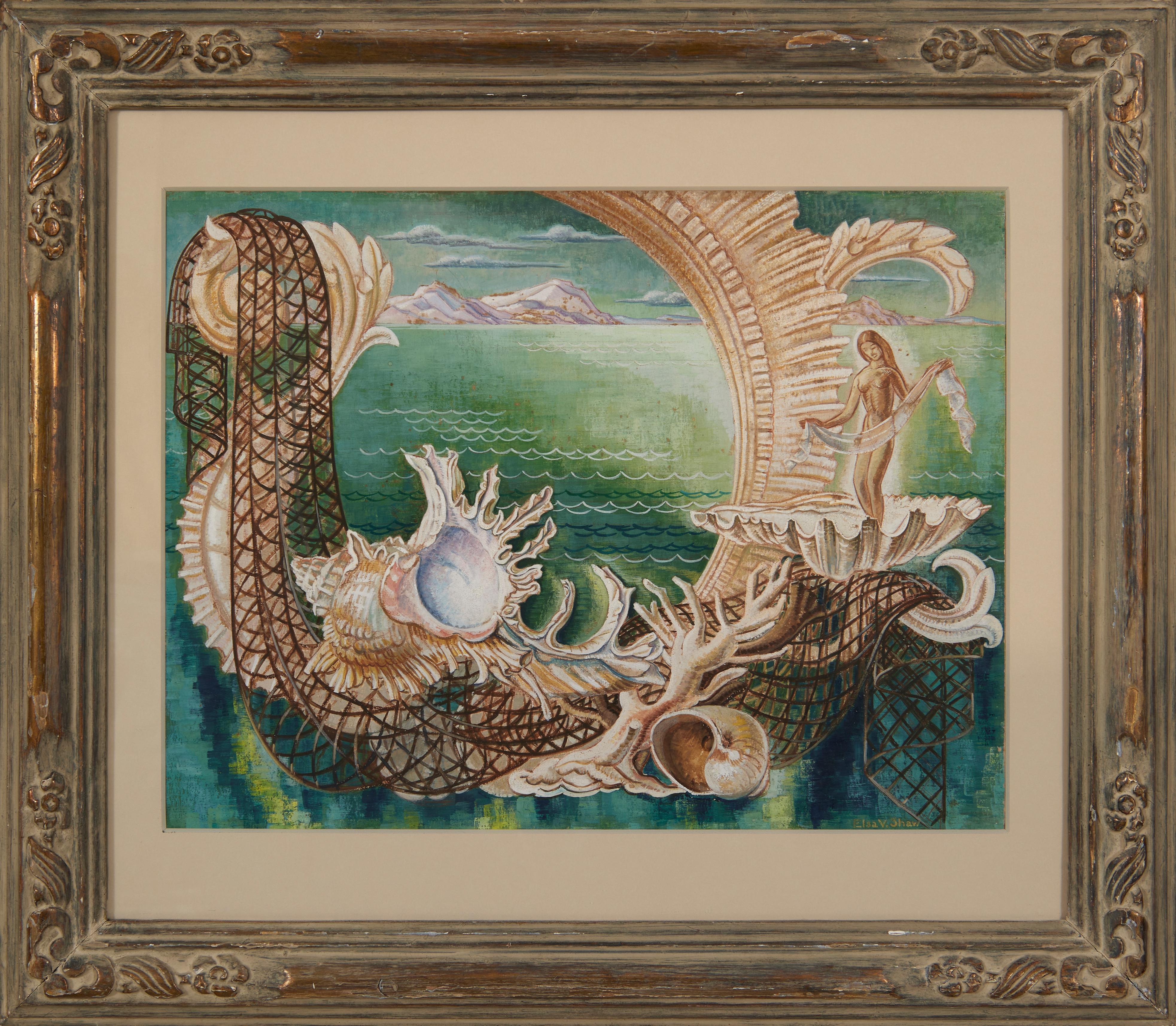 Figurative Painting Elsa Vick Shaw - Vénus baroque Fantaisie de paysage marin, Femme artiste de l
école de Cleveland