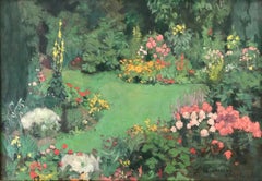 "Garden View with Flowers" Dutch Impressionist Landscape Oil Painting on Canvas