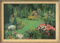 "Garden View with Flowers" Dutch Impressionist Landscape Oil Painting on Canvas