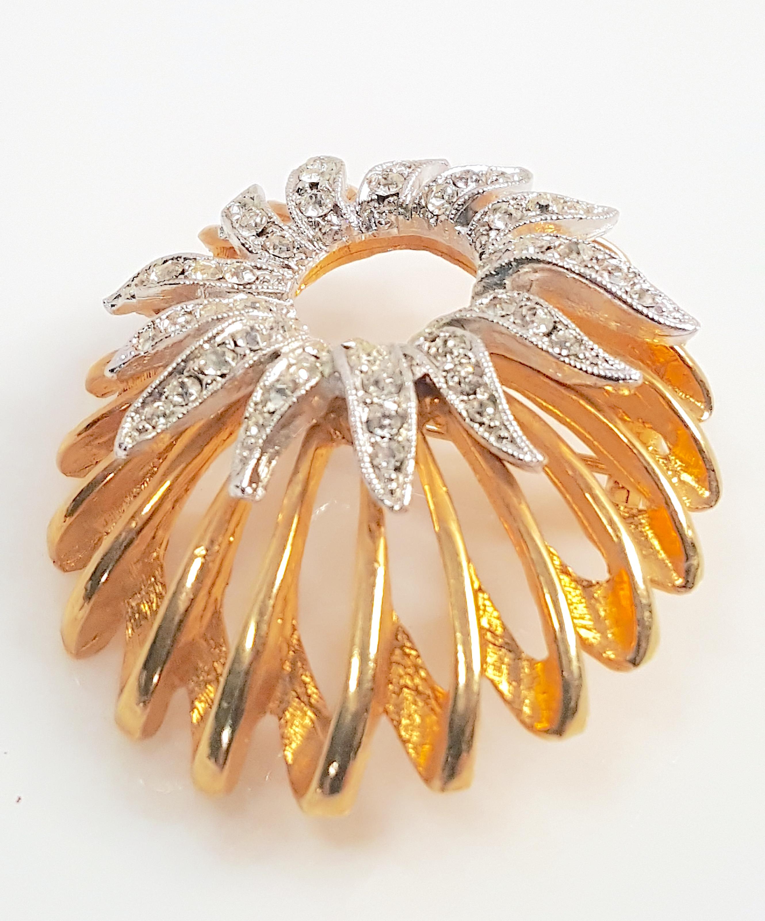 Women's or Men's Couture1940s SchlumbergerStyle CrystalFlora Set MetallicContrast EarringsBrooch 
