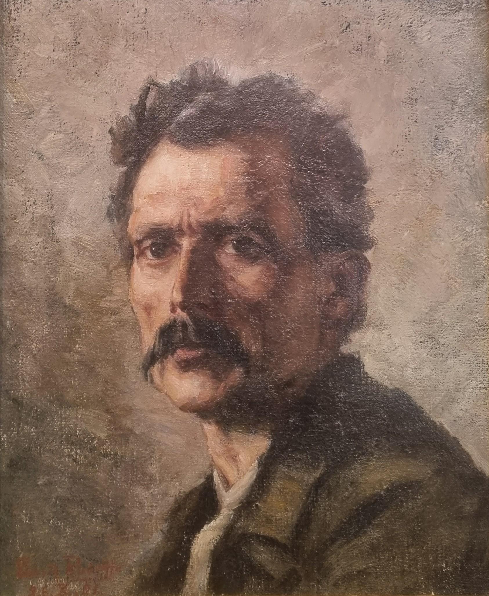 RUDOLFF, pintor estonio. Retrato de un hombre. Pintura impresionista. Principios del siglo XX