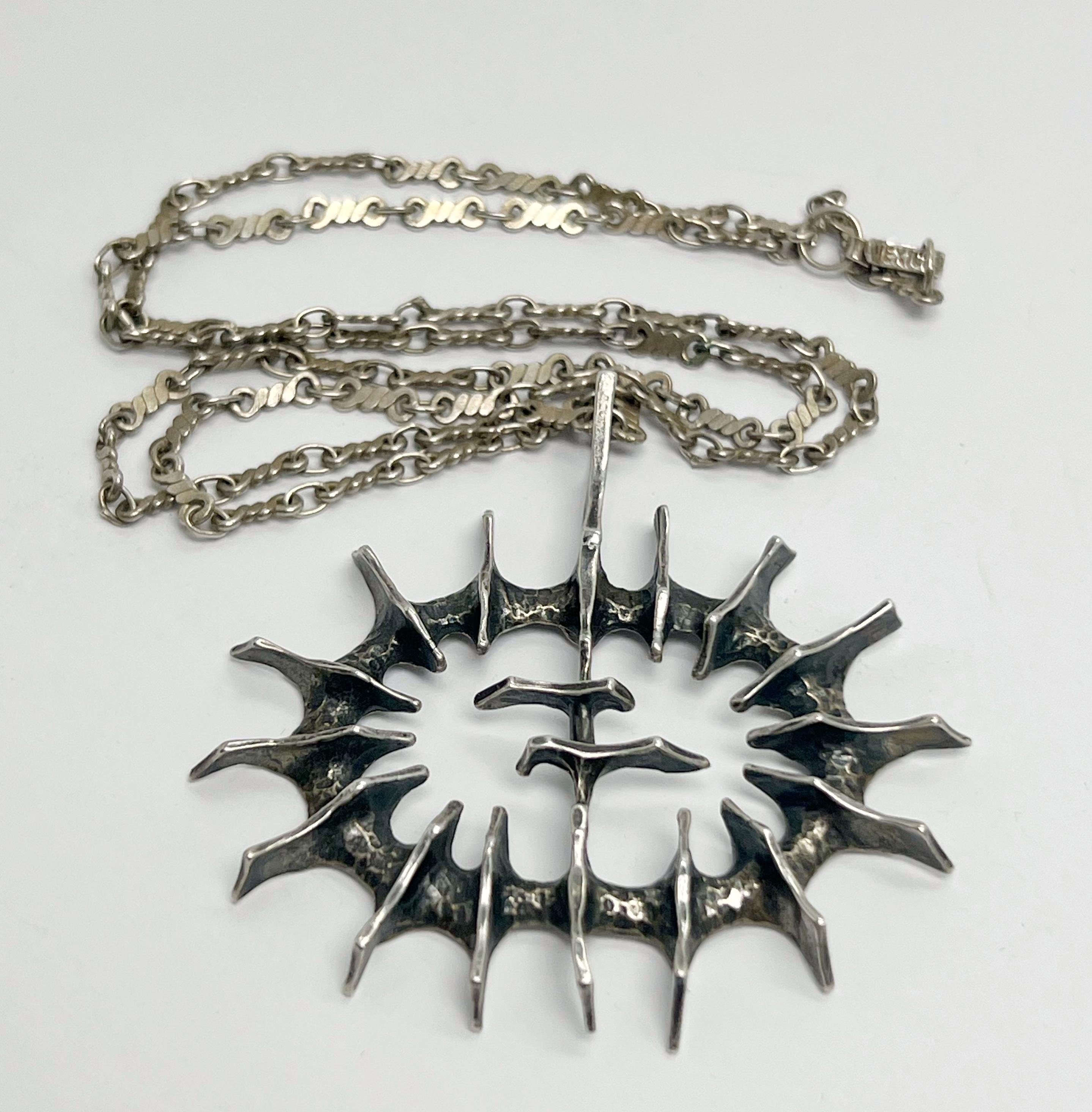 Else and Paul Norway Studio Sterling Brutalist Modernist Chain and Pendant For Sale 1