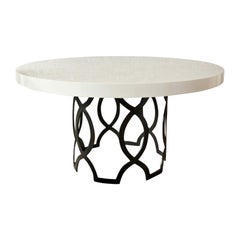 Else Dining Table with White Lacquer Top and Metal Base
