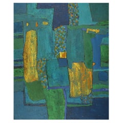 Else Hyldahl, Danish Artist, Oil on Canvas, Abstract Composition