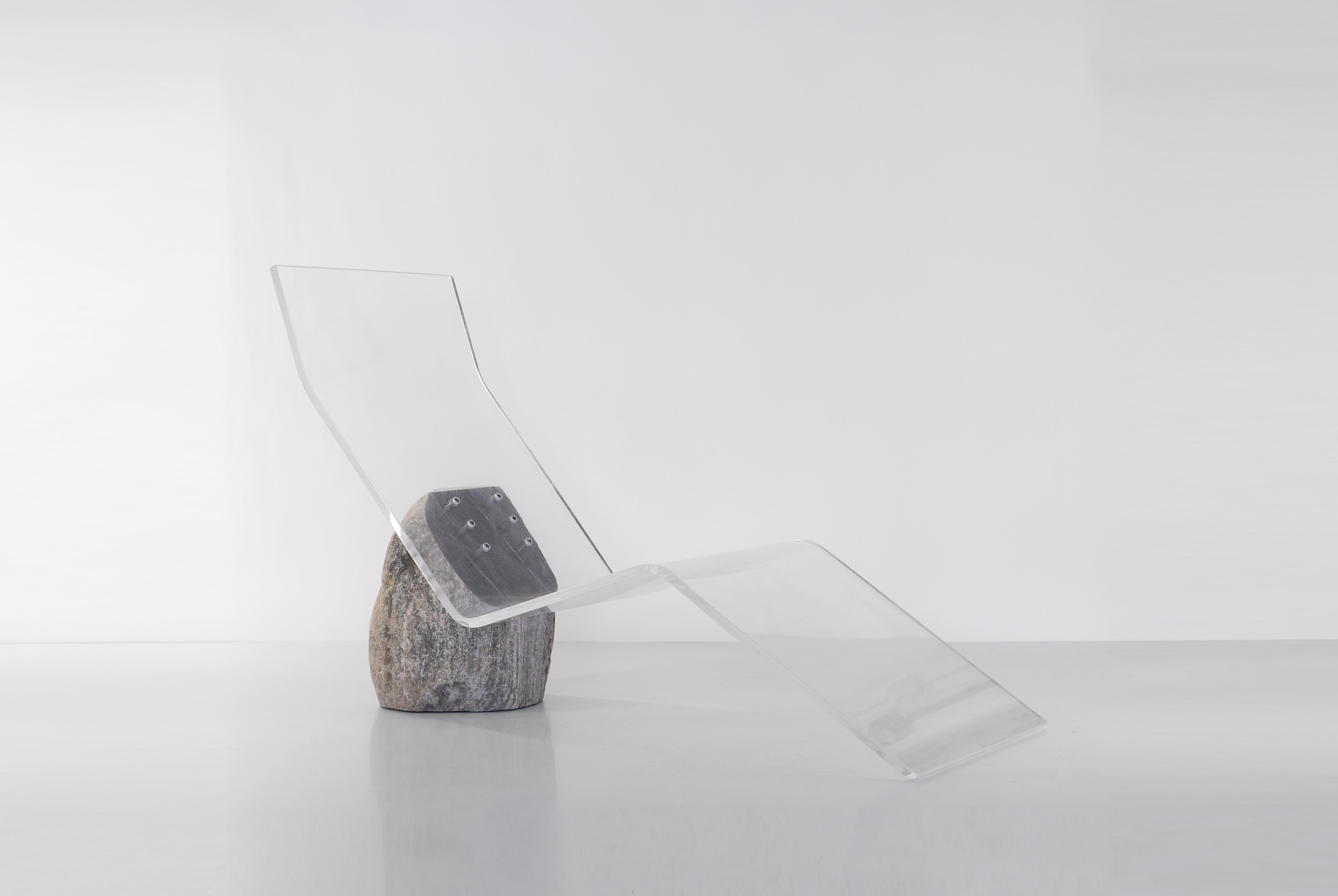 Elsewhere acrylic chaise by Batten and Kamp
Dimensions: W170 x D 53 x H100 cm
Materials: acrylic, granite stone, stainless steel fixings.

Elsewhere will be exhibited throughout December and January at Novalis Art Design in Hong Kong’s cultural