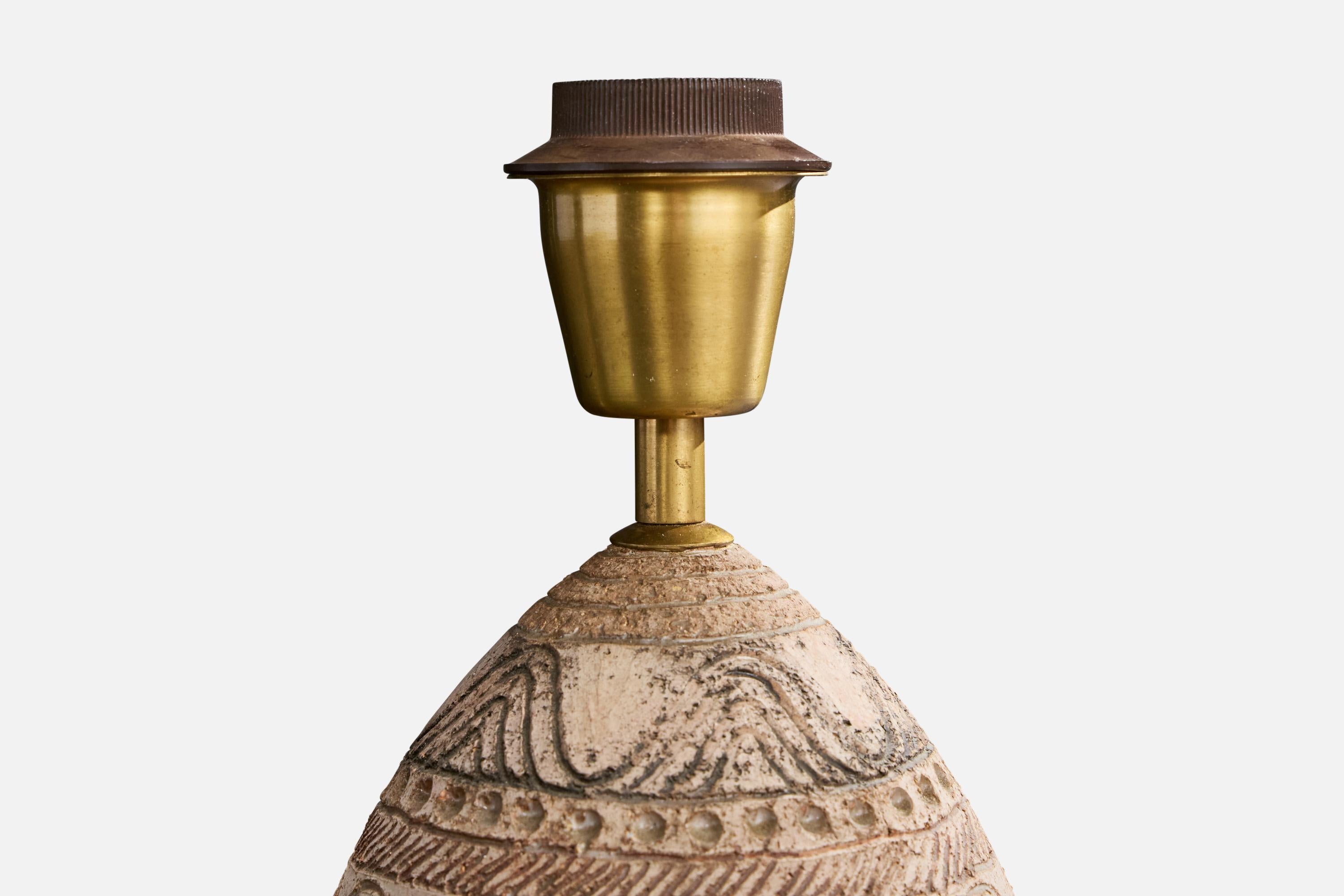 Late 20th Century Elsi Borelius, Table Lamp, Ceramic, Brass, Sweden, 1970s For Sale
