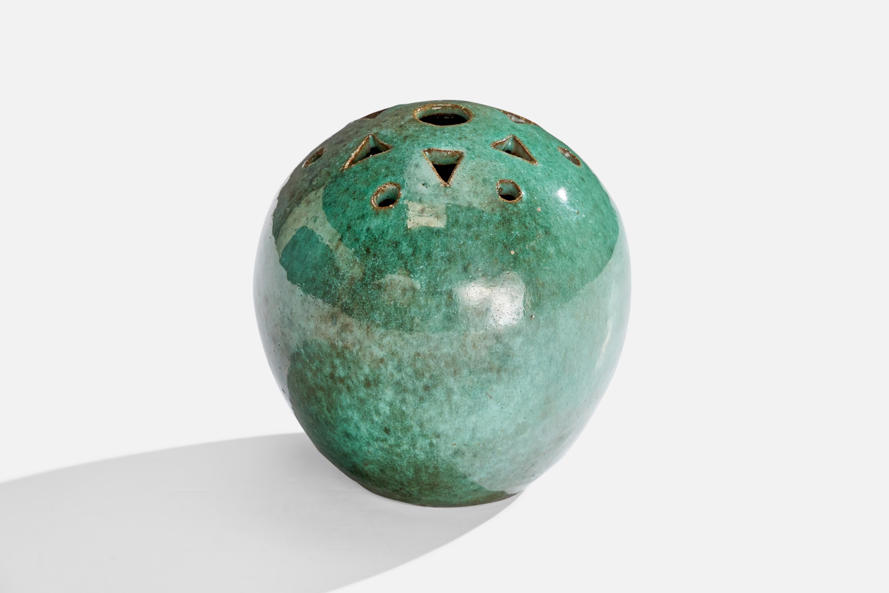 A green-glazed vase designed and produced by Elsi Bourelius, Sweden, 1970s.