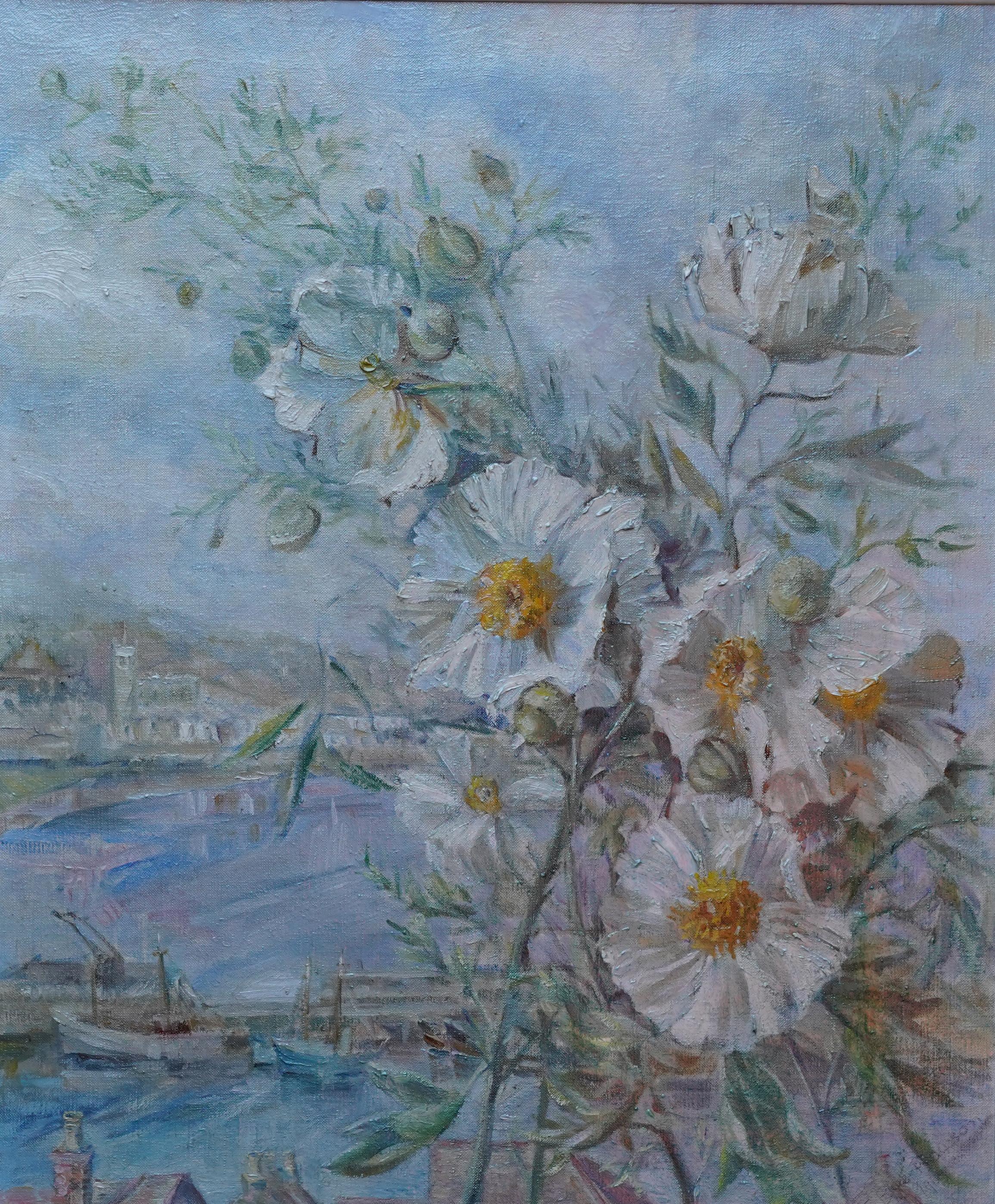 Coastal View of Penzance from Newlyn, Cornwall - British landscape oil painting - Painting by Elsie Bye Rawson
