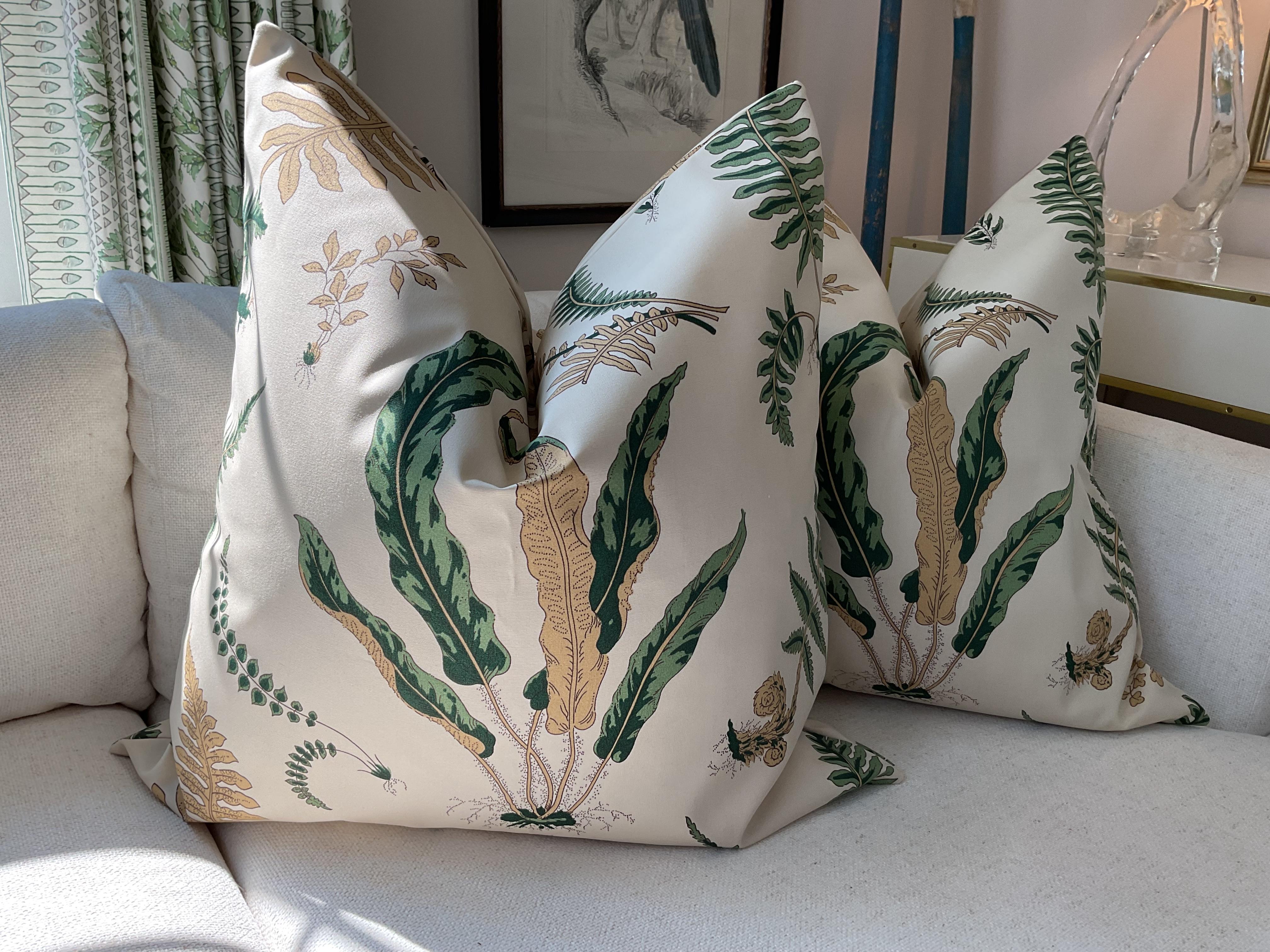 I love these indoor/ outdoor covers! This listing is for the off-white and green colorway. 

Scalamandre's Elsie de Wolfe fabric is an exquisite blend of elegance and whimsy. This luxurious textile features a charming pattern inspired by the iconic