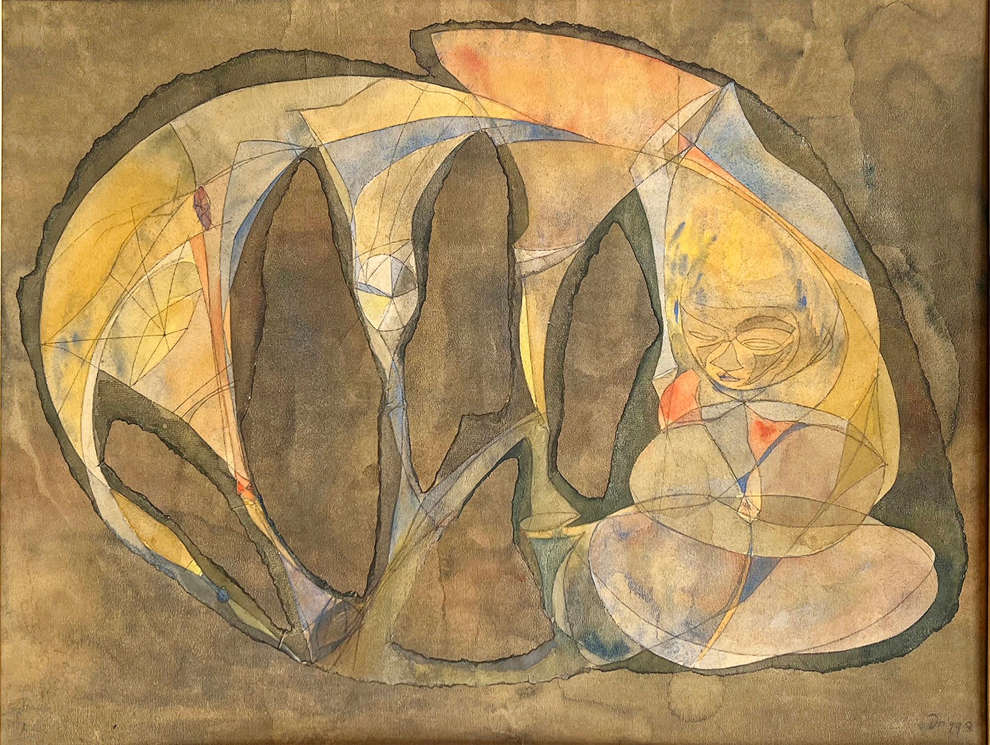  Pre-War Abstraction - Modernism - Tan Bronze Tope - Nonrepresentational - Mixed Media Art by Elsie Driggs