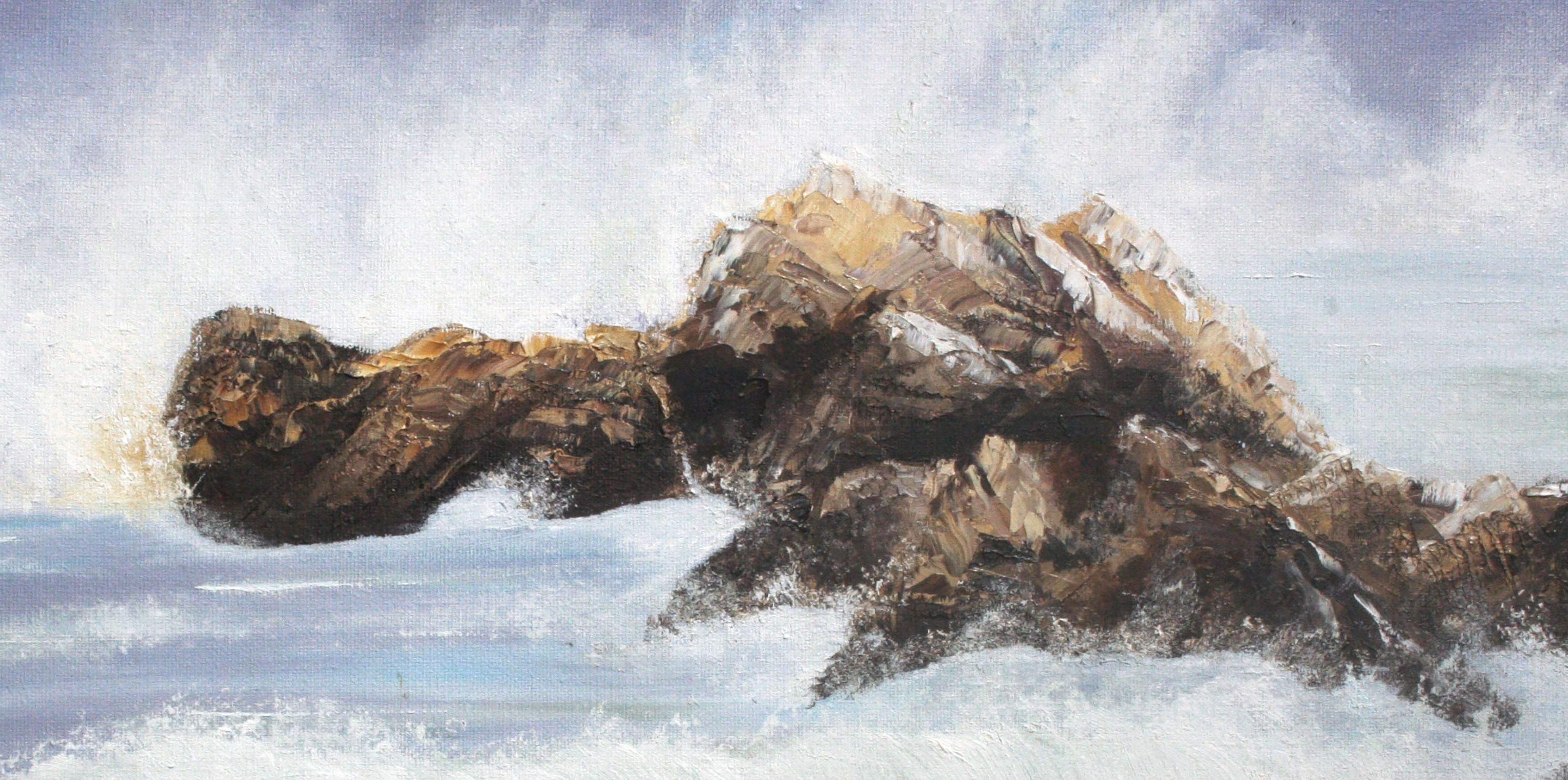Olas que rompen, paisaje marino de mediados de siglo en la costa del Pacífico - Painting Fotorrealista de Elsie Grace