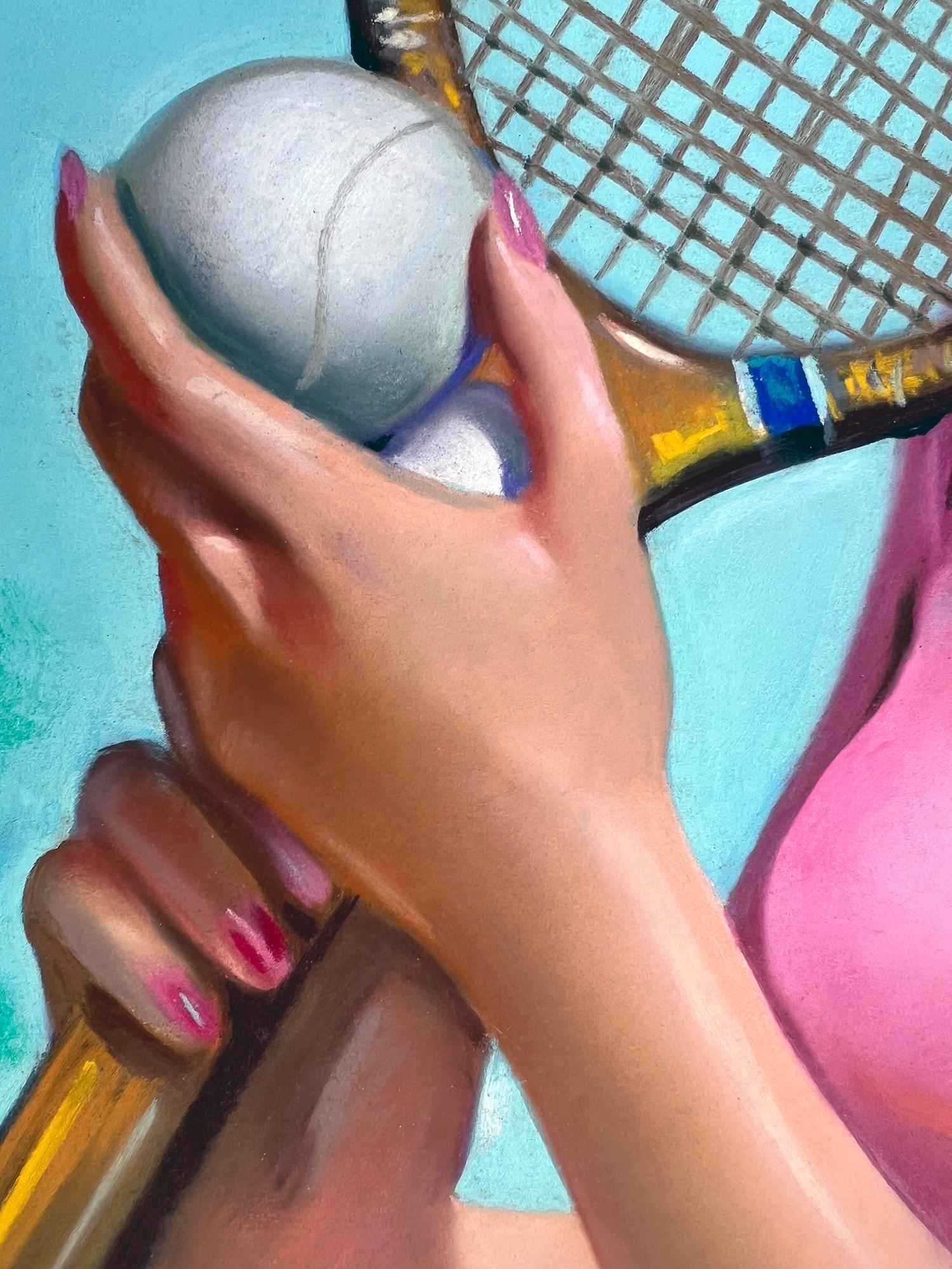 Blond Pin up with Perfect Smile Tennis Racket - Women Illustrators For Sale 1