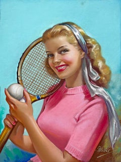 Blond Pin up with Perfect Smile Tennis Racket - Women Illustrators