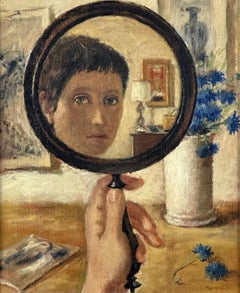 El espejo de mano (Autorretrato de la artista de joven, pintura de retrato)