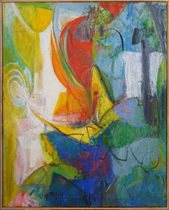 Antique American School Female Artist Abstract Expressionist Cubist Oil Painting