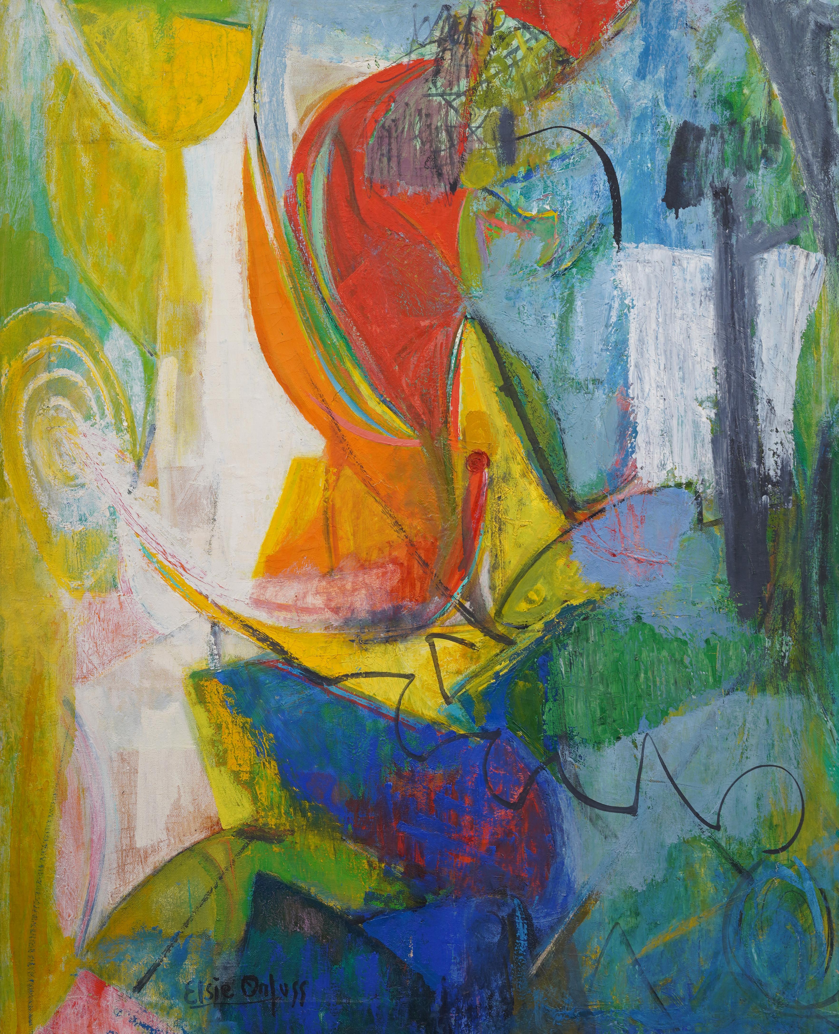 Antikes Ölgemälde der amerikanischen Schule, weibliche Künstlerin des Abstrakten Expressionismus, kubistisches Ölgemälde (Abstrakter Expressionismus), Painting, von elsie orfuss