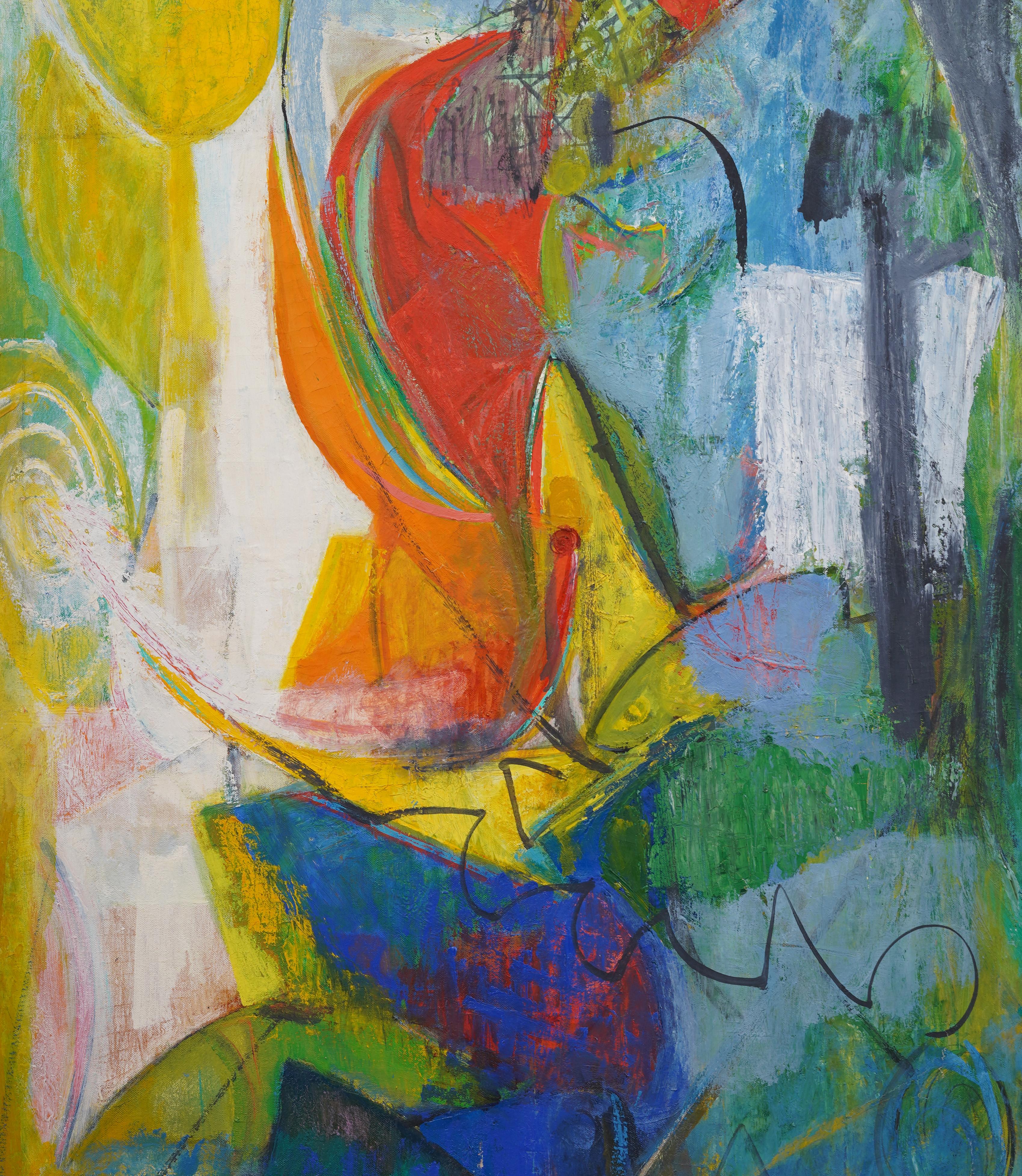 Antique American School Female Artist Abstract Expressionist Cubist Oil Painting For Sale 1
