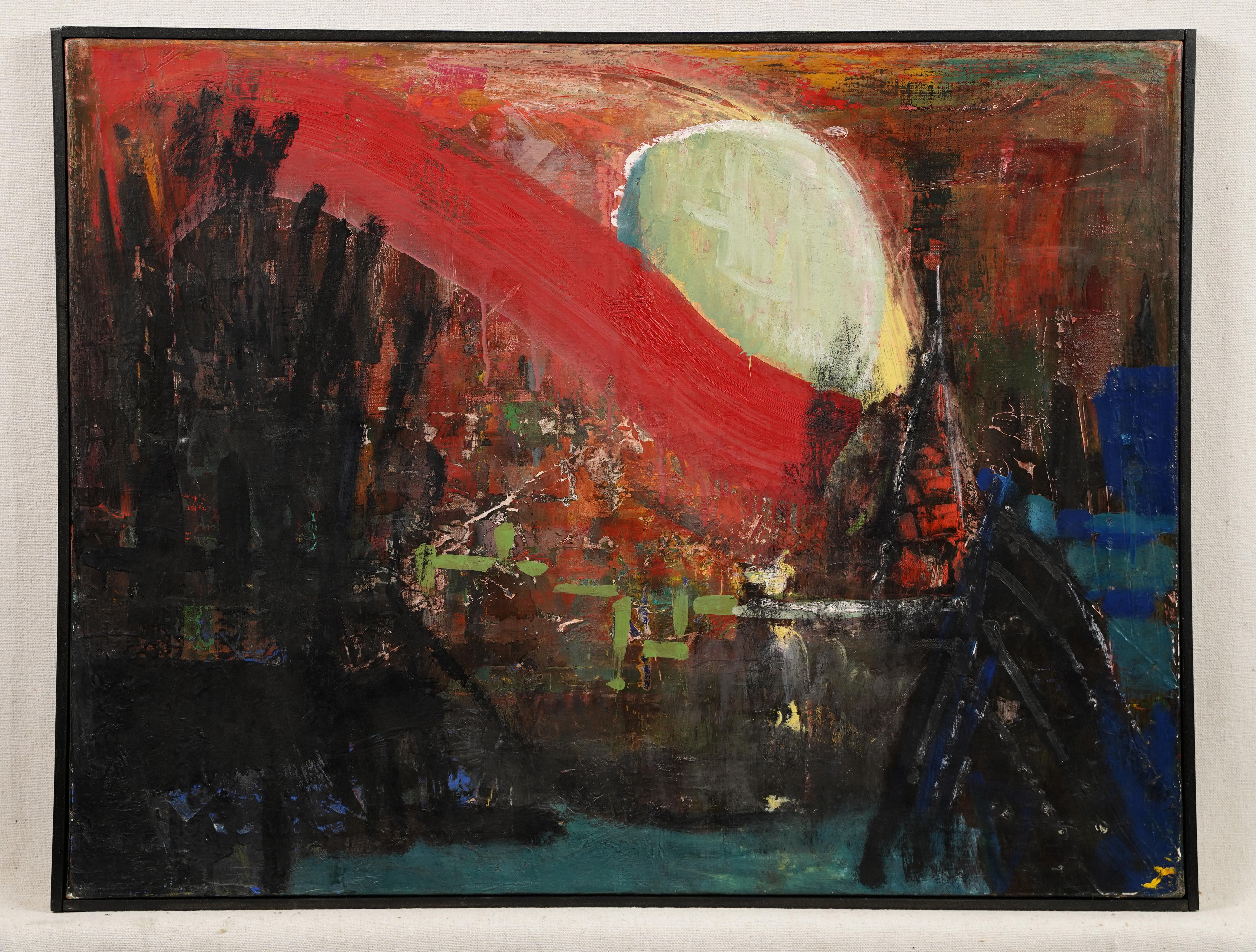 Pintura al óleo expresionista abstracta firmada de la escuela americana antigua enmarcada - Painting de elsie orfuss