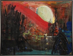 Pittura ad olio espressionista astratta firmata e incorniciata di antica scuola americana