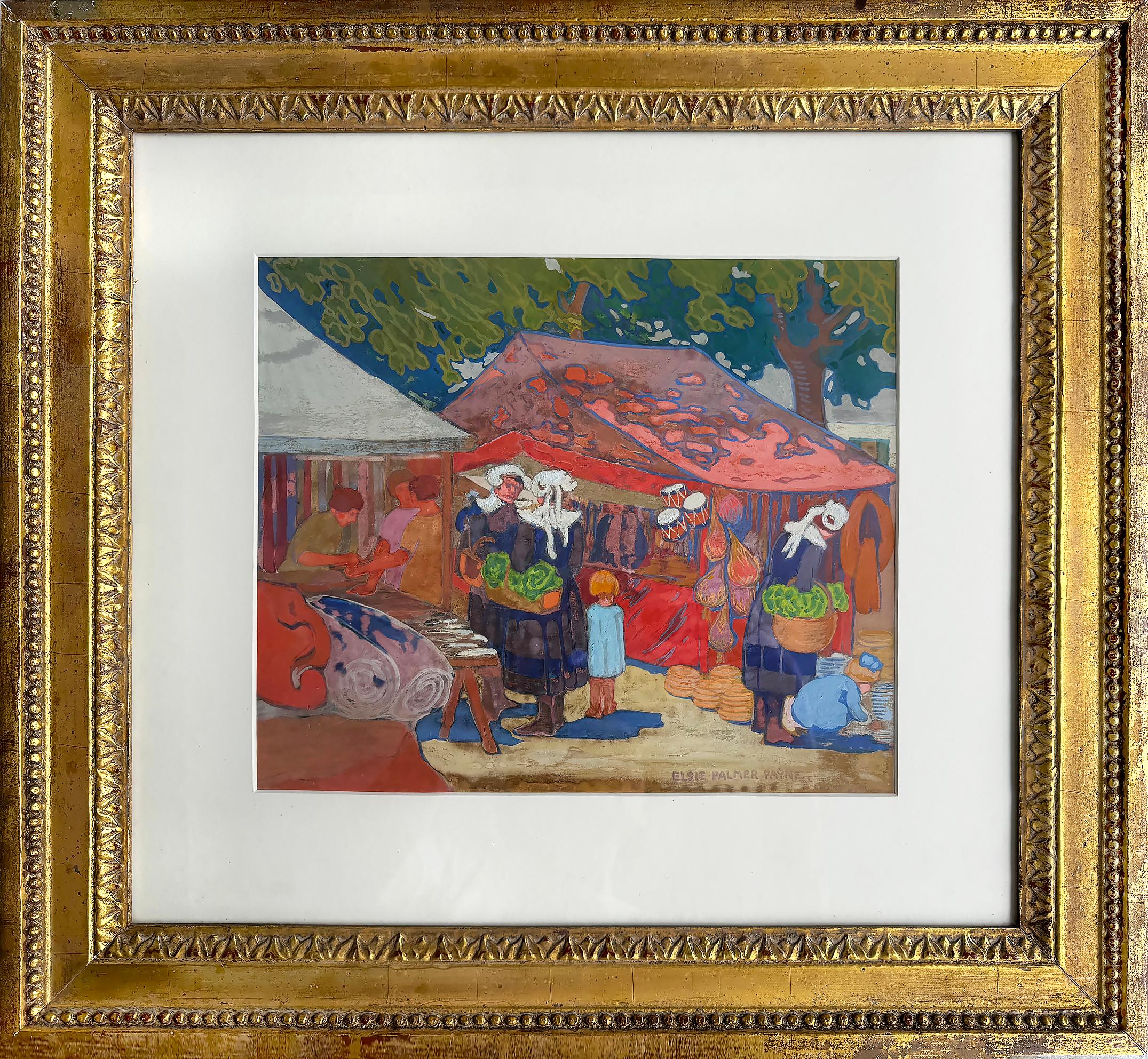 Paesaggio Fauve Scena di mercato francese di un'artista femminile americana - Painting di Elsie Palmer Payne