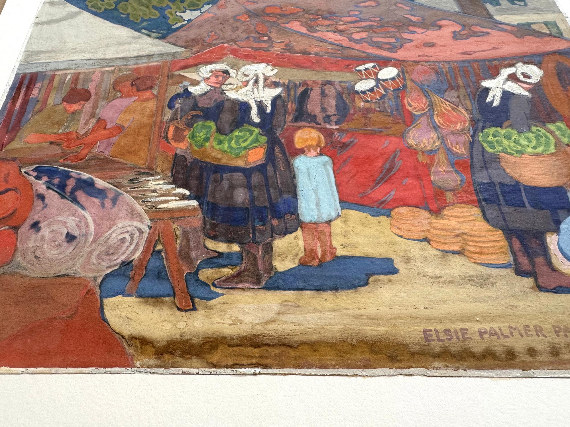 Paesaggio Fauve Scena di mercato francese di un'artista femminile americana - Painting Fauvismo di Elsie Palmer Payne