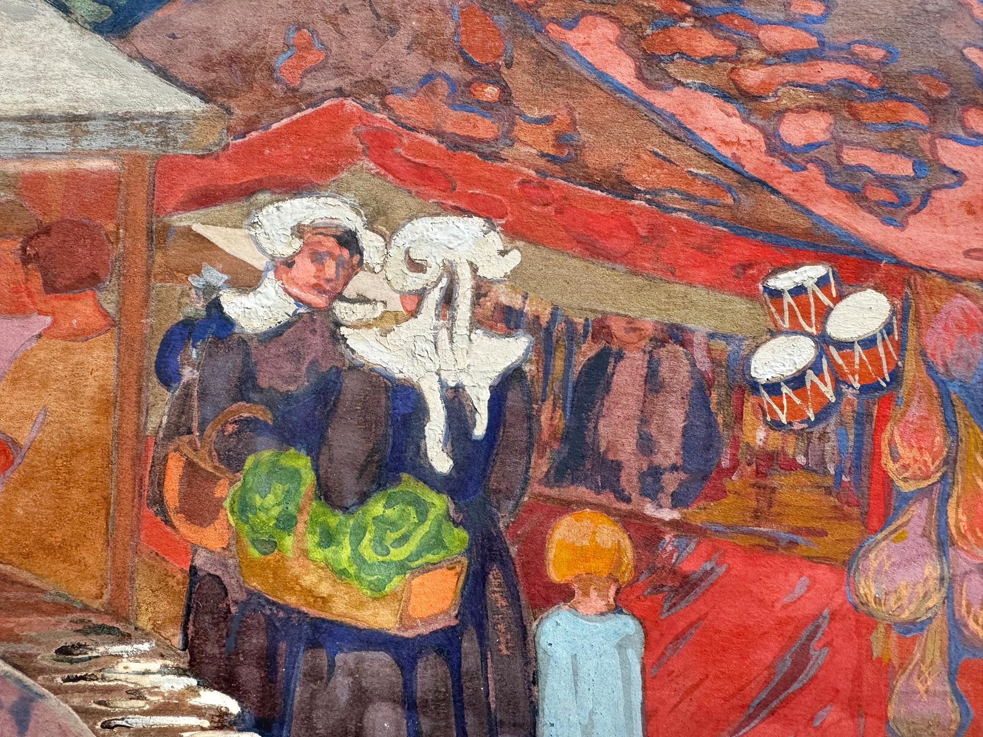 Elsie Palmer Payne era un'artista femminile americana che, in gioventù, fece diversi viaggi in Europa. Questa scena di mercato francese è caratterizzata da una tavolozza fauvista con colori sovrasaturi e innaturali, semplificazione delle forme e