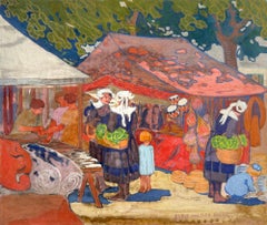 Paesaggio Fauve Scena di mercato francese di un'artista femminile americana