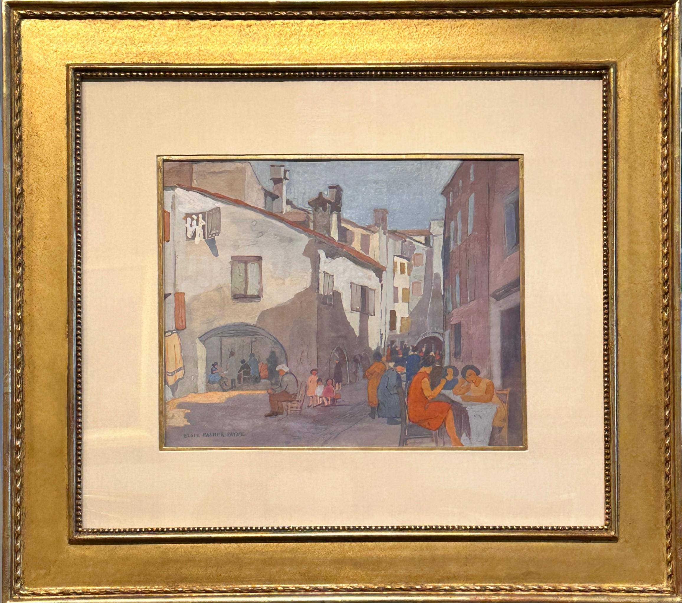 Fabricants de dentelle, Chioggia, Gouache, Scène italienne - Impressionnisme américain Painting par Elsie Palmer Payne