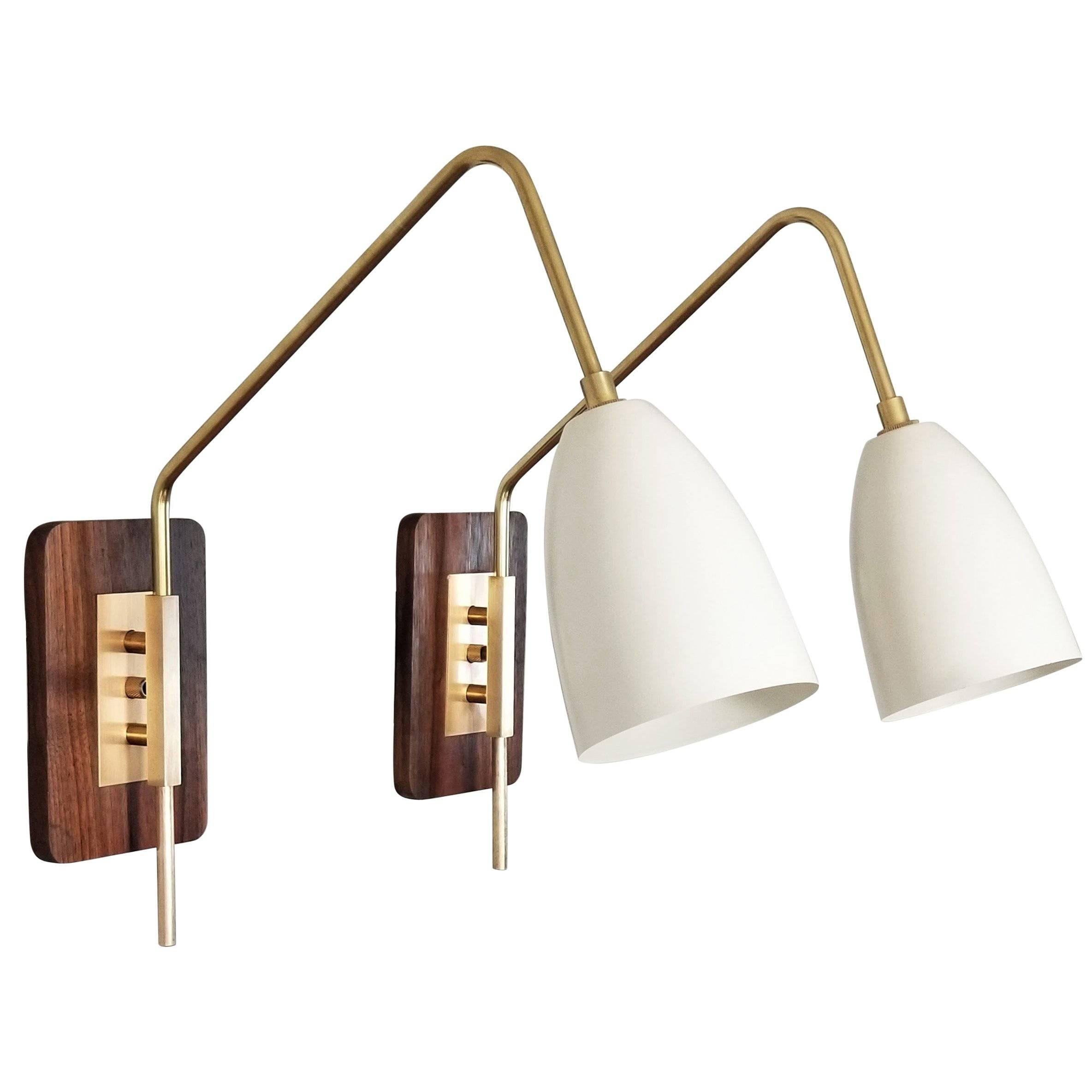 'Elska' Wall Mount Reading Lamp in Walnut, Brass & Enamel by Blueprint Lighting