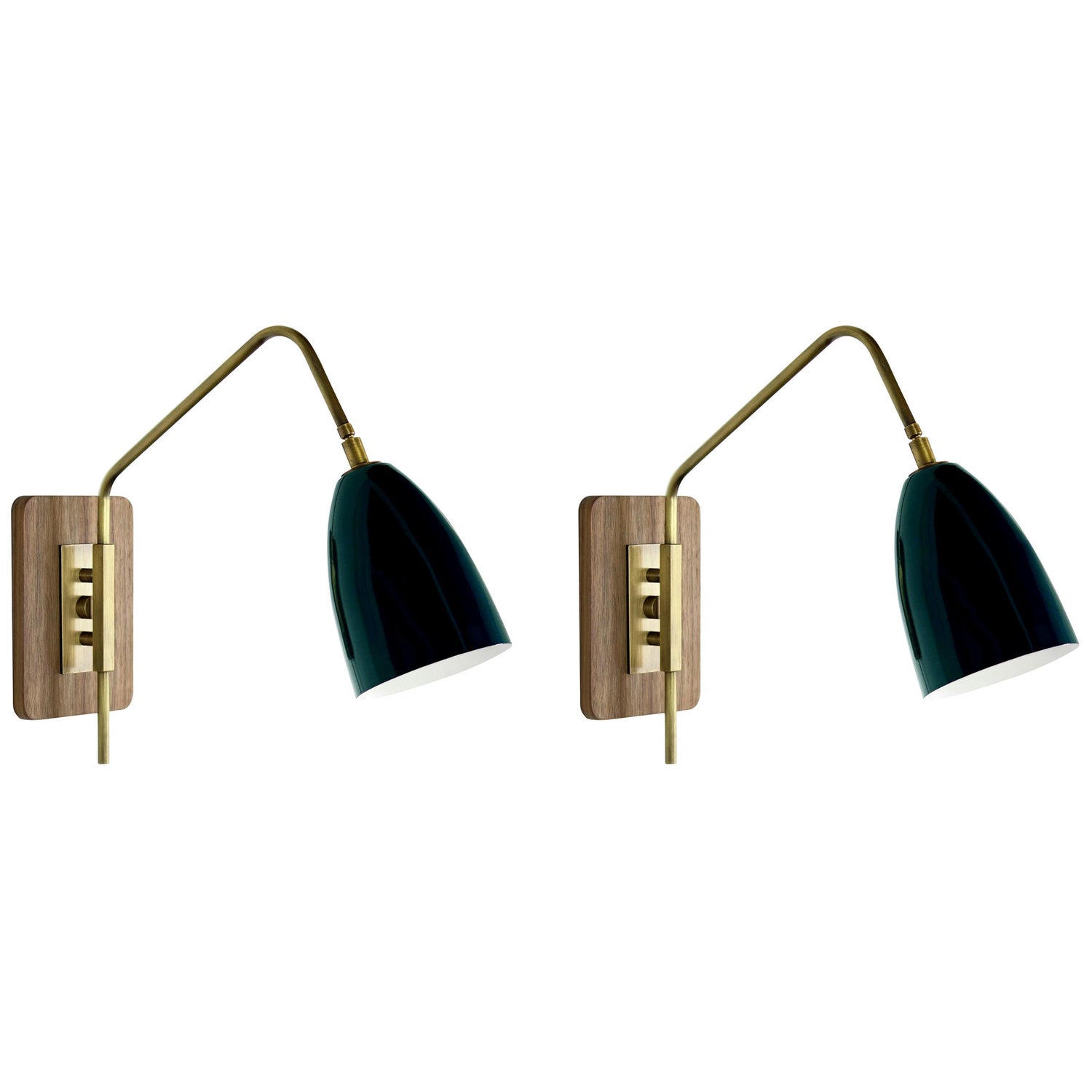 'Elska' Wall Mount Reading Lamp In Walnut, Brass And Enamel By