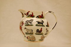 Elsmore & Forster Ironstone Ale Jug with Exotic Animal Transferware, circa 1850