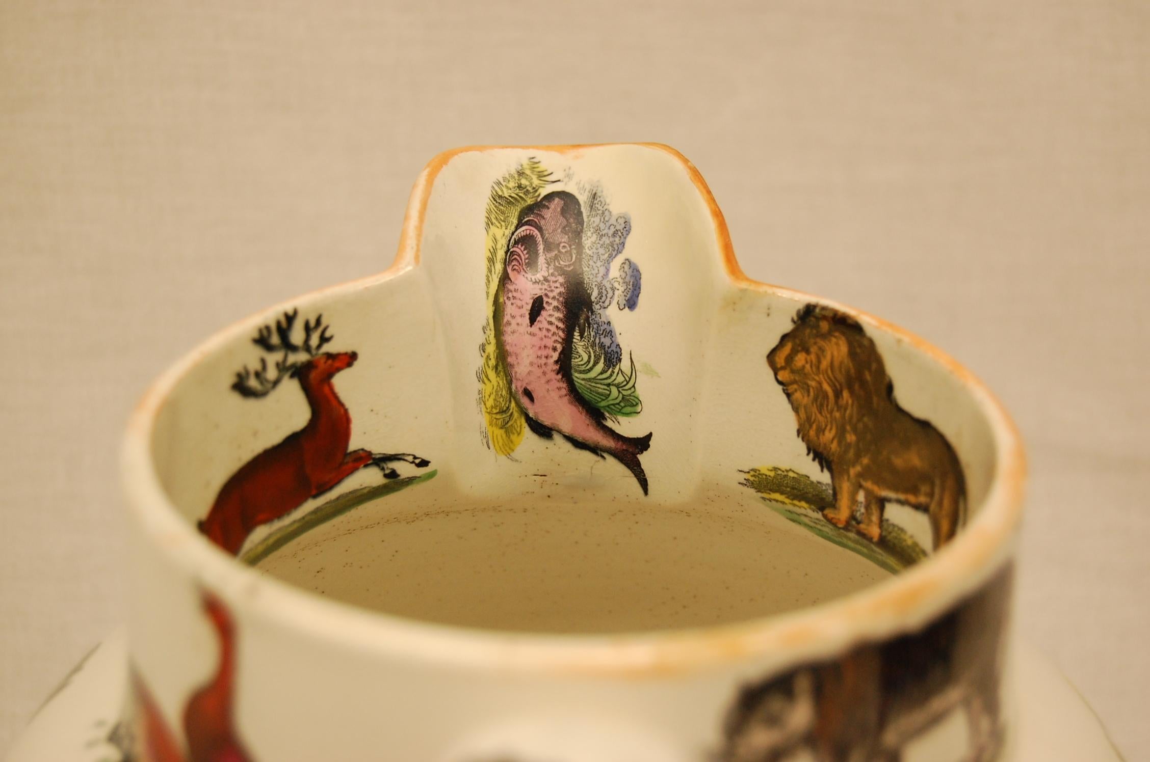 British Elsmore & Forster Ironstone Ale Jug with Exotic Animal Transferware, circa 1850