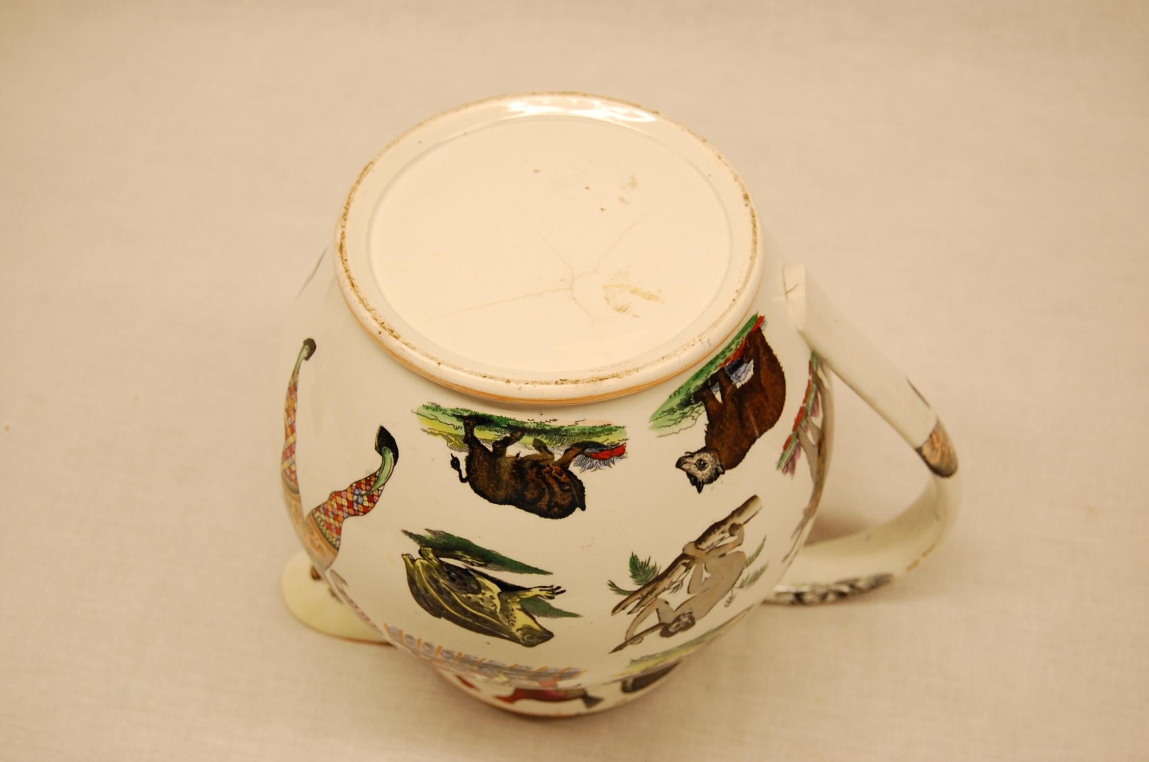 Elsmore & Forster Ironstone Ale Jug with Exotic Animal Transferware, circa 1850 In Excellent Condition In Pittsburgh, PA