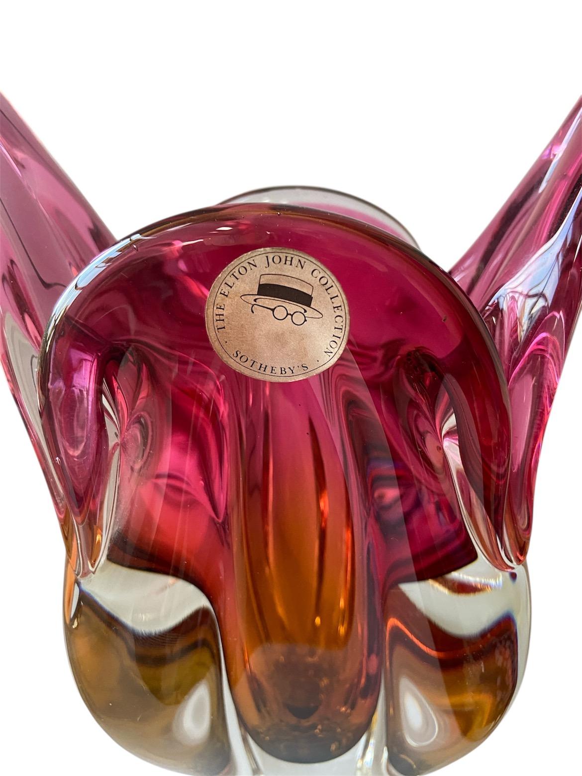 A Mid-Century Art Glass Vase from the Elton John Collection, sold in Sotheby's in 1988, labelled.