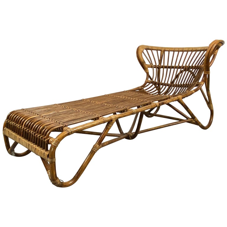 Elusive Bamboo and Rattan Chaise Lounge Attributed to Franco Albini at  1stDibs | bamboo chaise lounge indoor, indoor rattan chaise lounge, chaise  lounge rattan