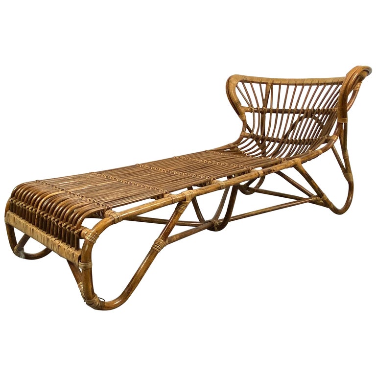 Elusive Bamboo And Rattan Chaise Lounge Attributed To Franco Albini For Sale At 1stdibs
