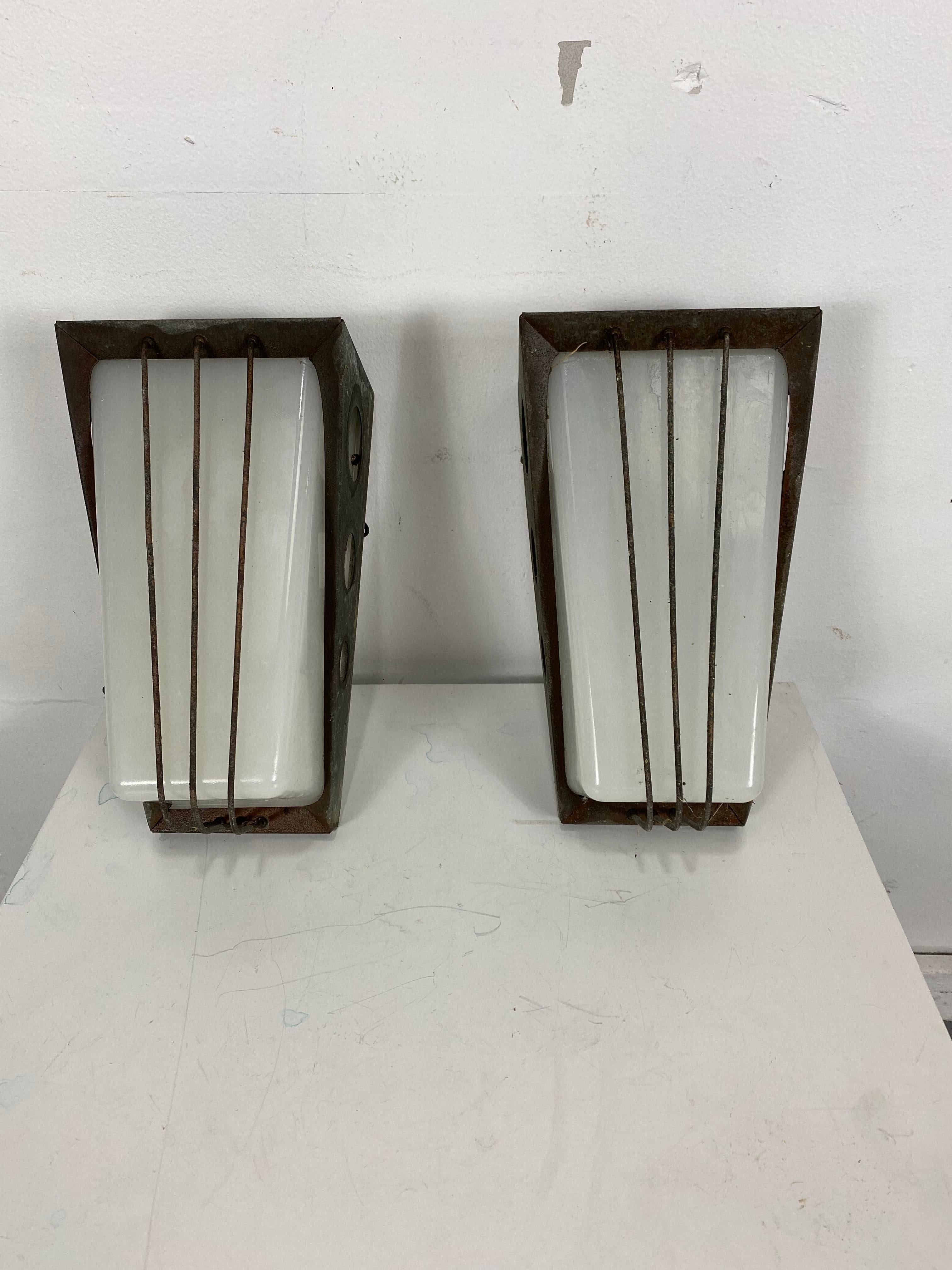 American Elusive Modernist Outdoor Sconces Attributed to Gerald Thurston for Lightolier