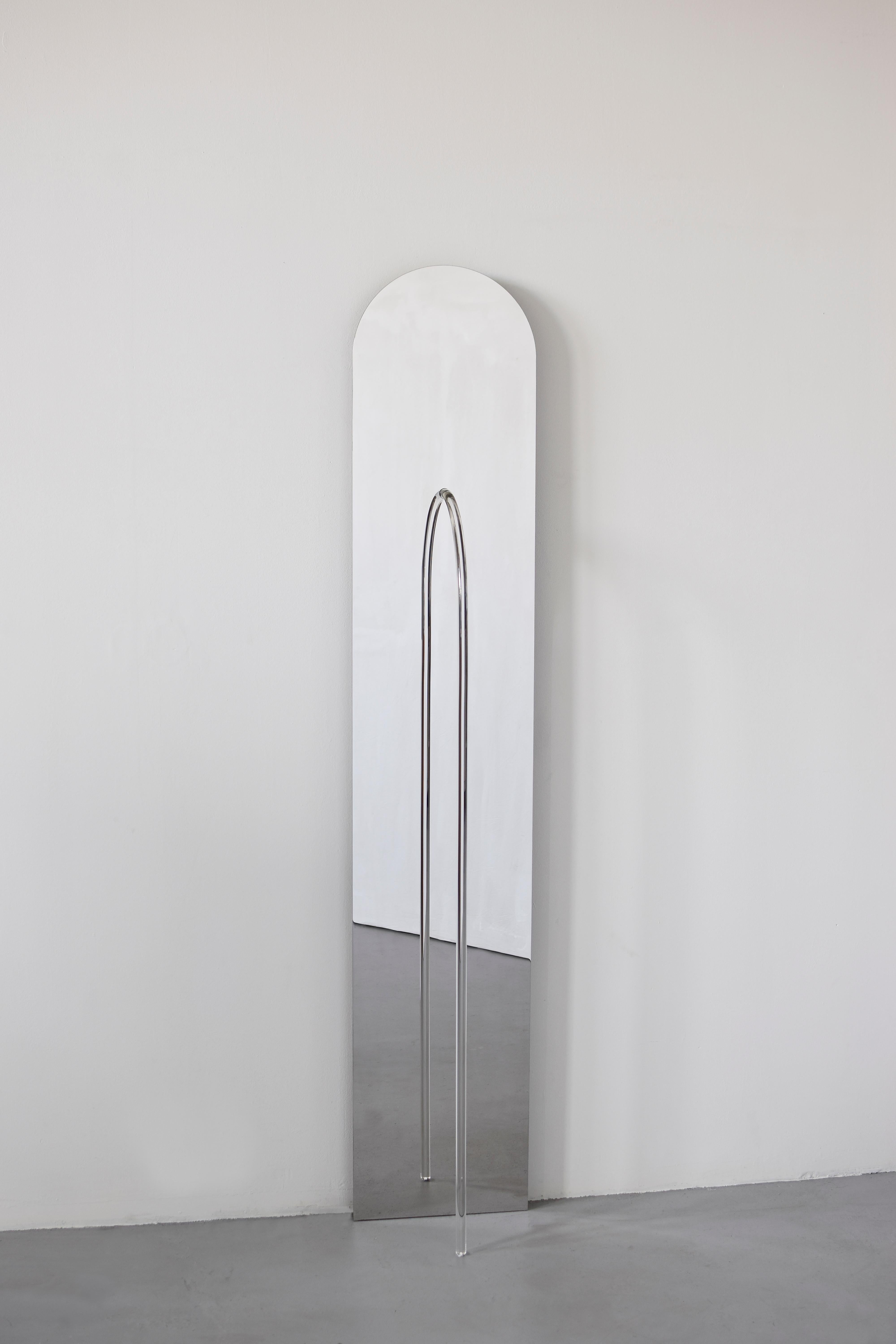 Original enlightened mirror - Maximilian Michaelis

Title: The elusive nature of perception, No. 05

Measures: ca. 36 x 190 x 26 cm.

Material: polished stainless steel, Belgian bluestone, acrylic glass, Led

The basis and inspiration for