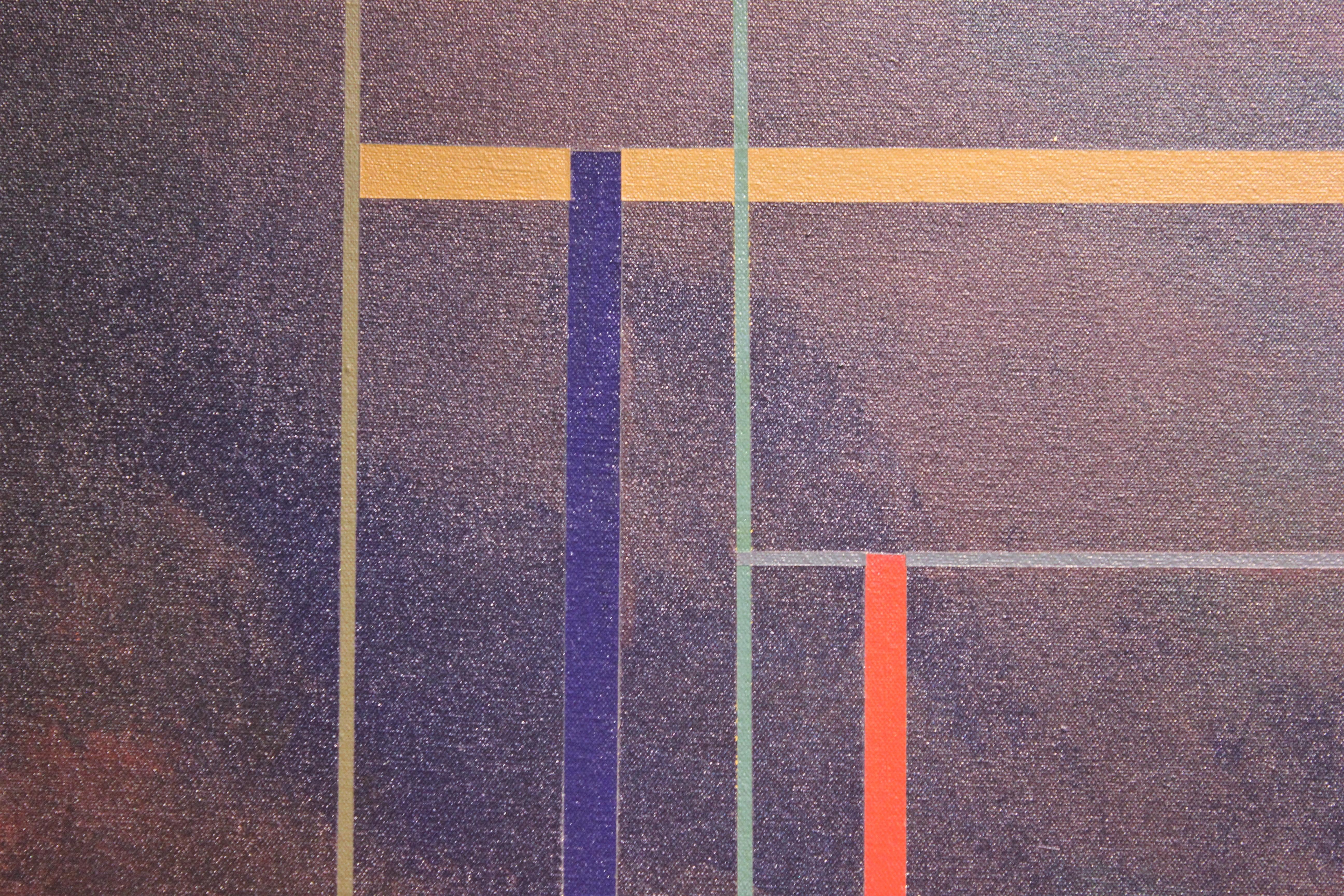 Large Purple Geometric Contemporary Abstract - Painting by Elva Stewart