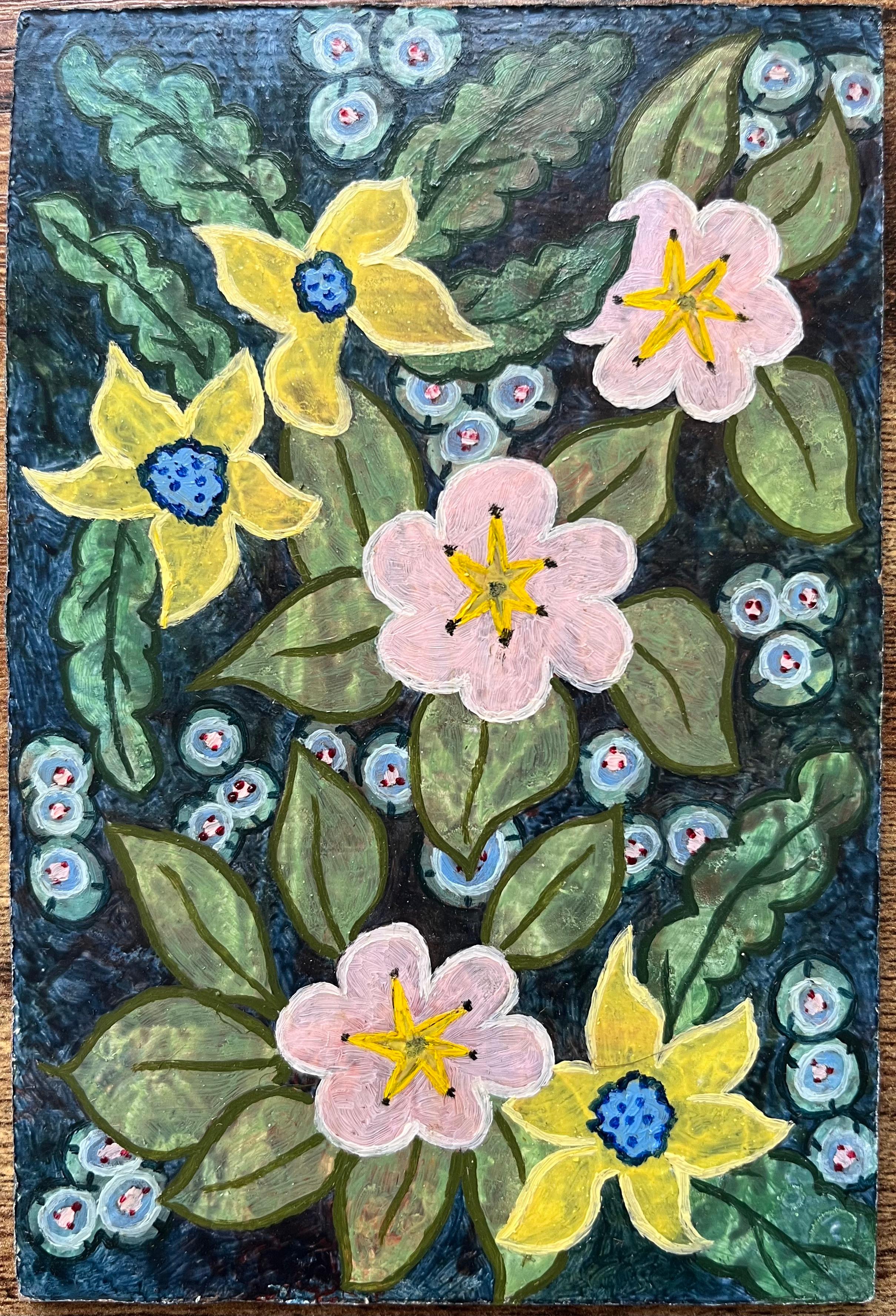 Pittura ad olio surrealista britannica degli anni '60 - Studio botanico astratto - Painting di Elvic Steele